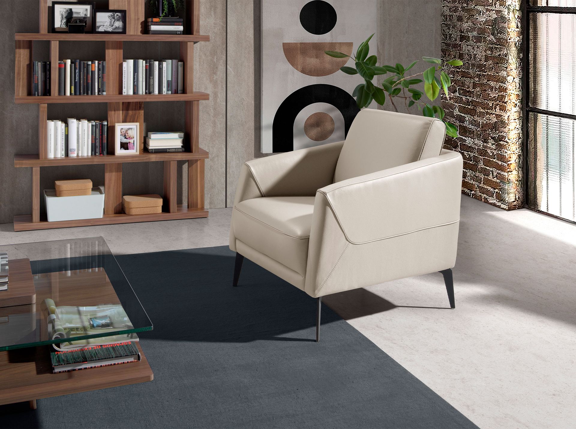 Taupe grey leather armchair