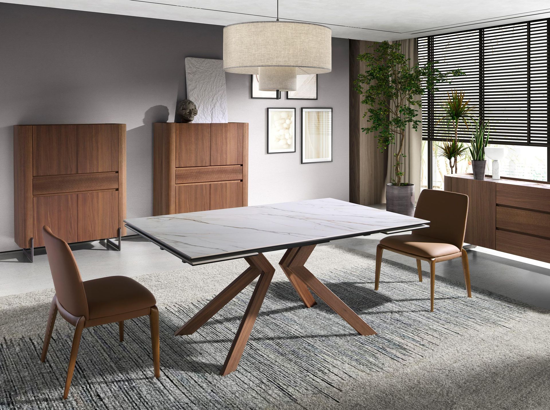 Tall sideboard walnut and dark metallised steel