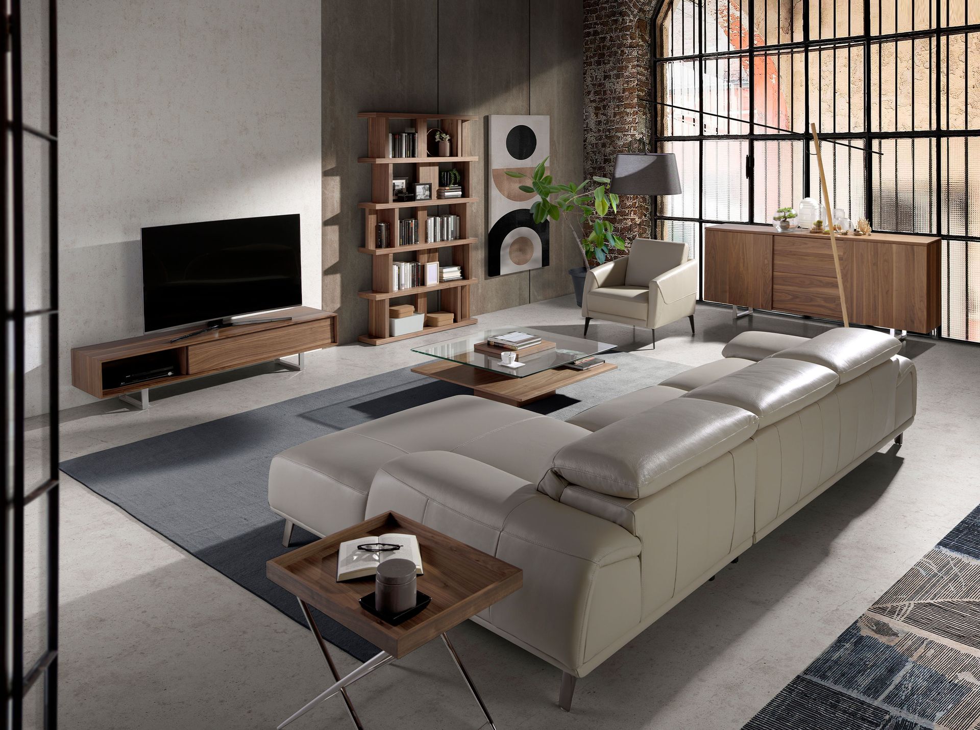Taupe grey leather armchair