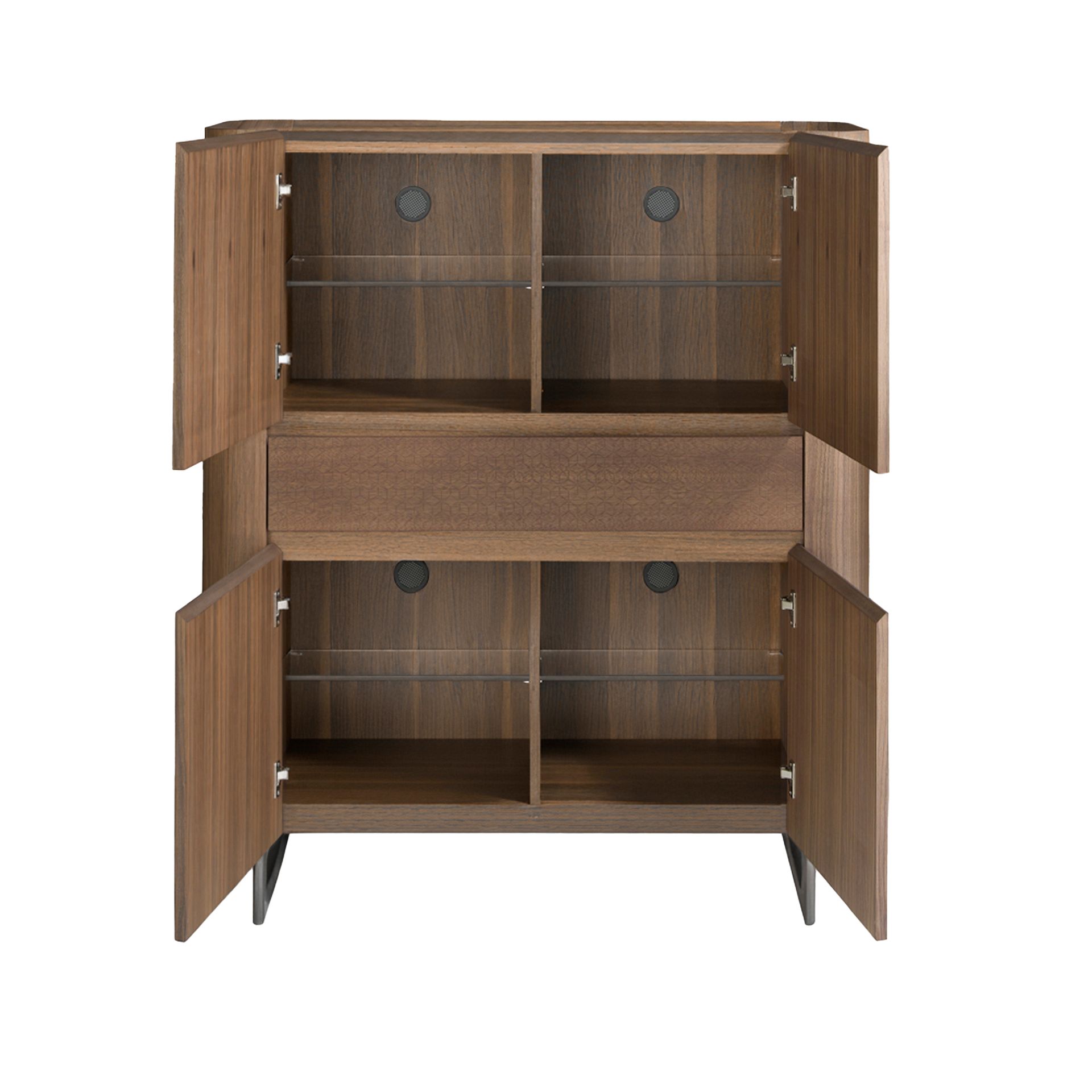 Tall sideboard walnut and dark metallised steel
