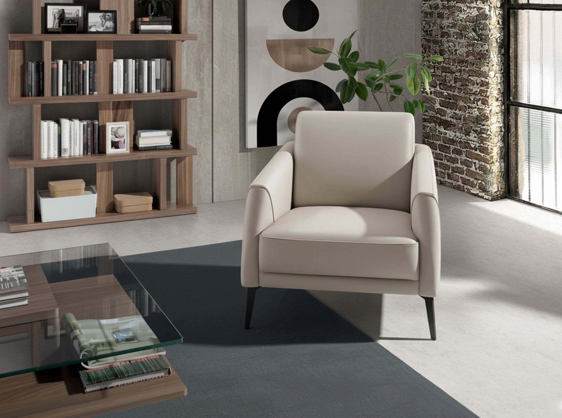 Taupe grey leather armchair