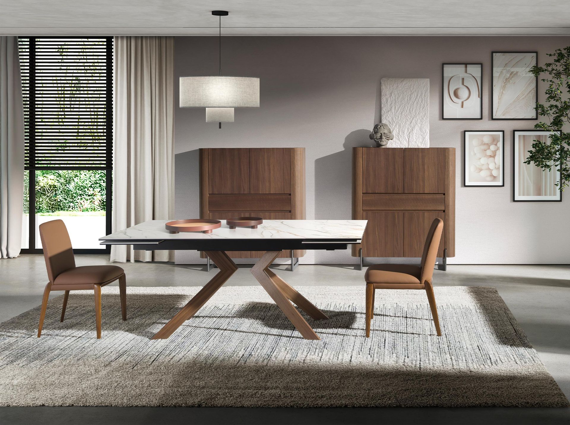 Tall sideboard walnut and dark metallised steel