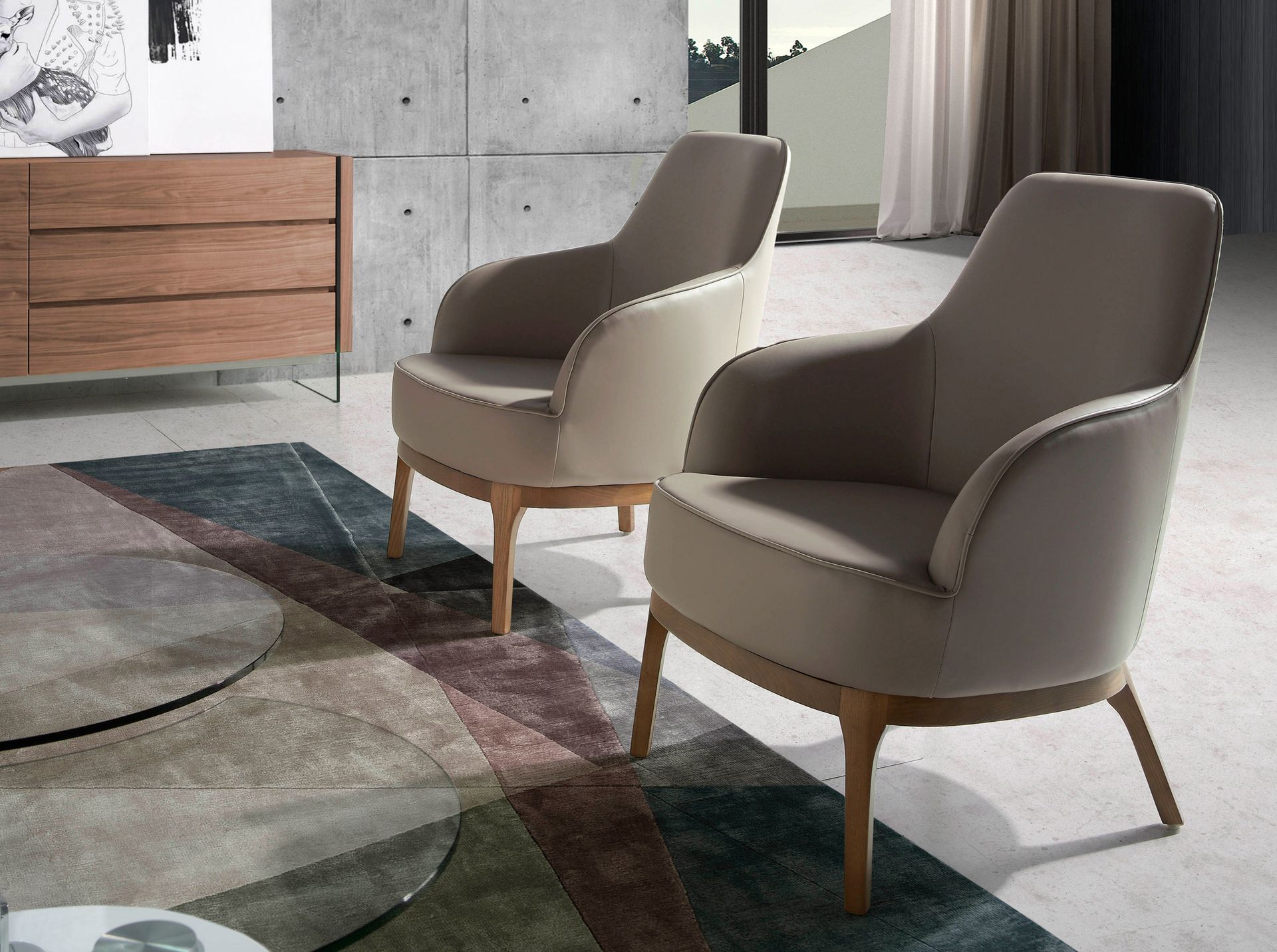 Taupe grey leatherette armchair