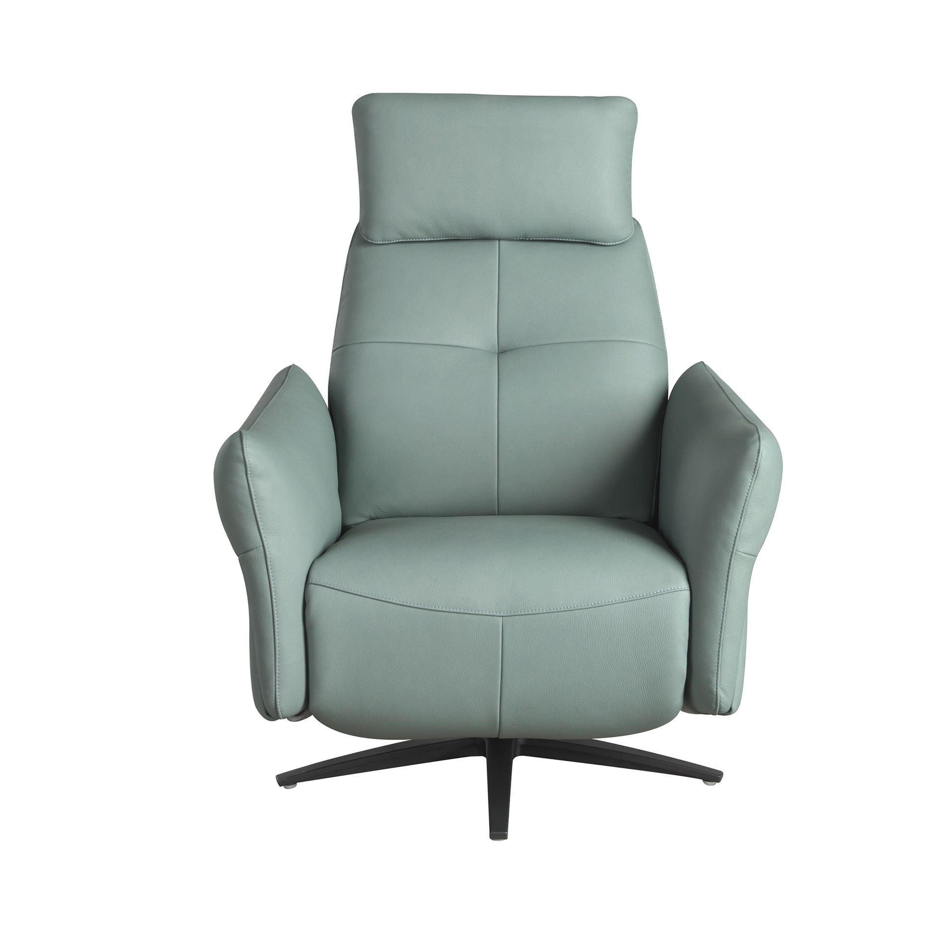 Turquoise green leather swivel relax armchair