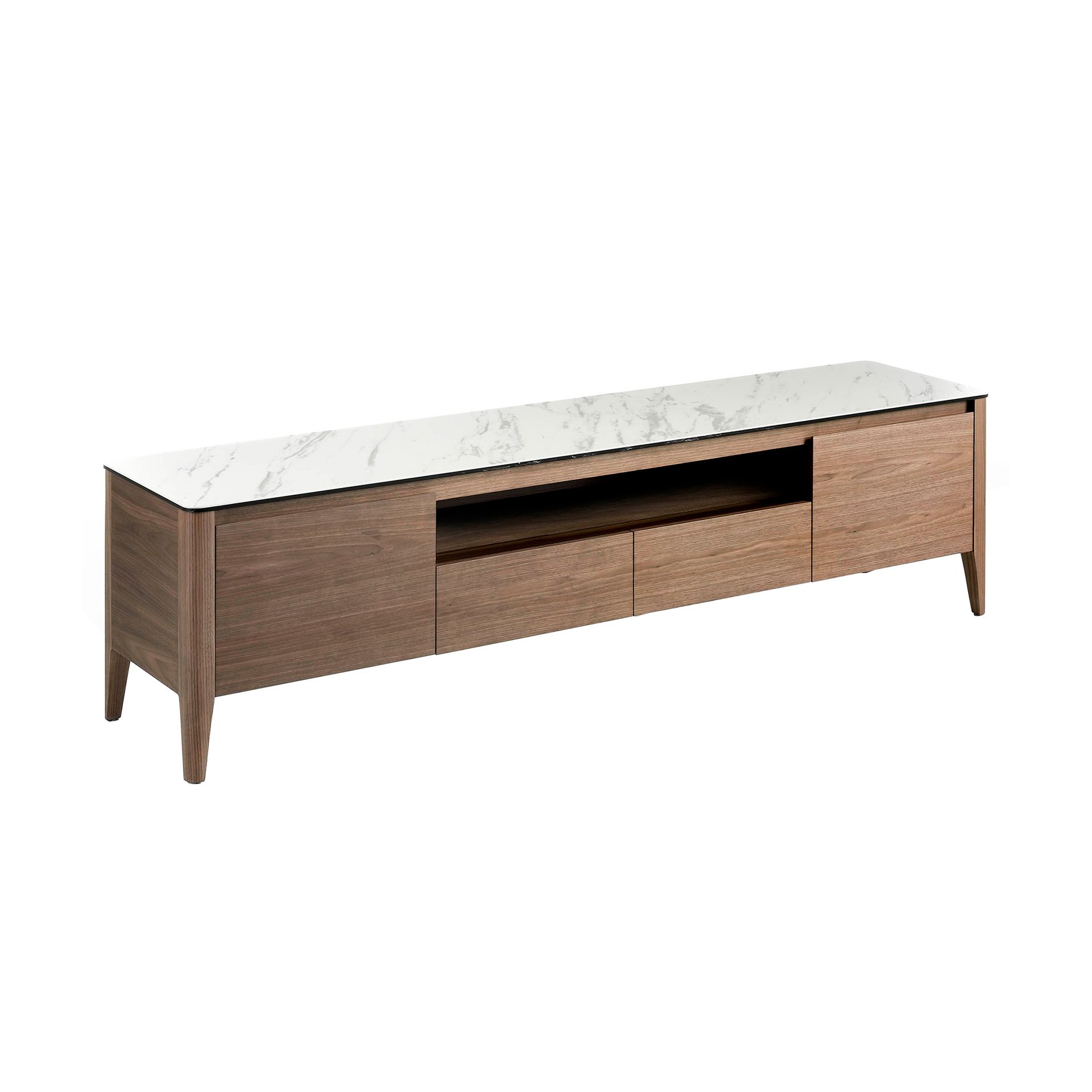 Walnut TV stand with glass top imitation marble