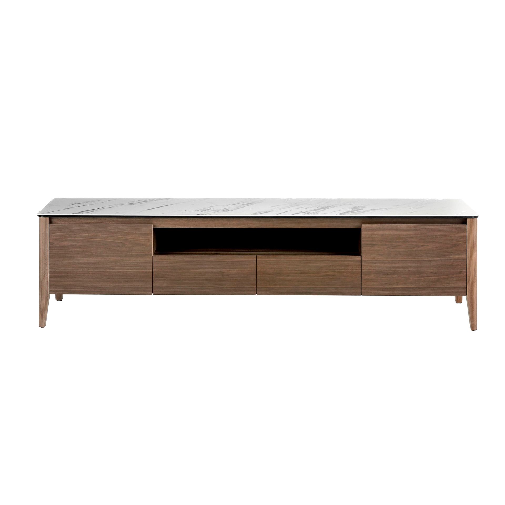 Walnut TV stand with glass top imitation marble