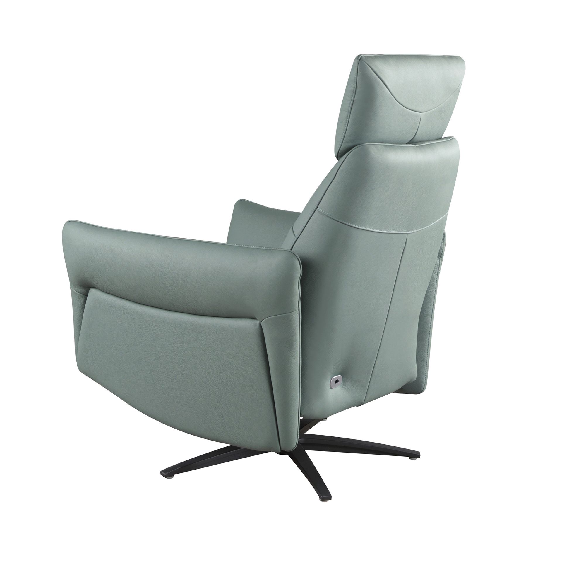 Turquoise green leather swivel relax armchair