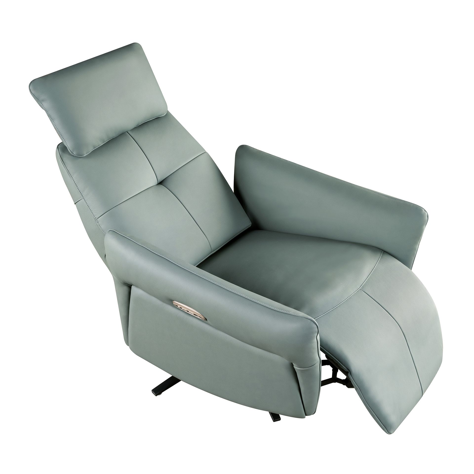 Turquoise green leather swivel relax armchair