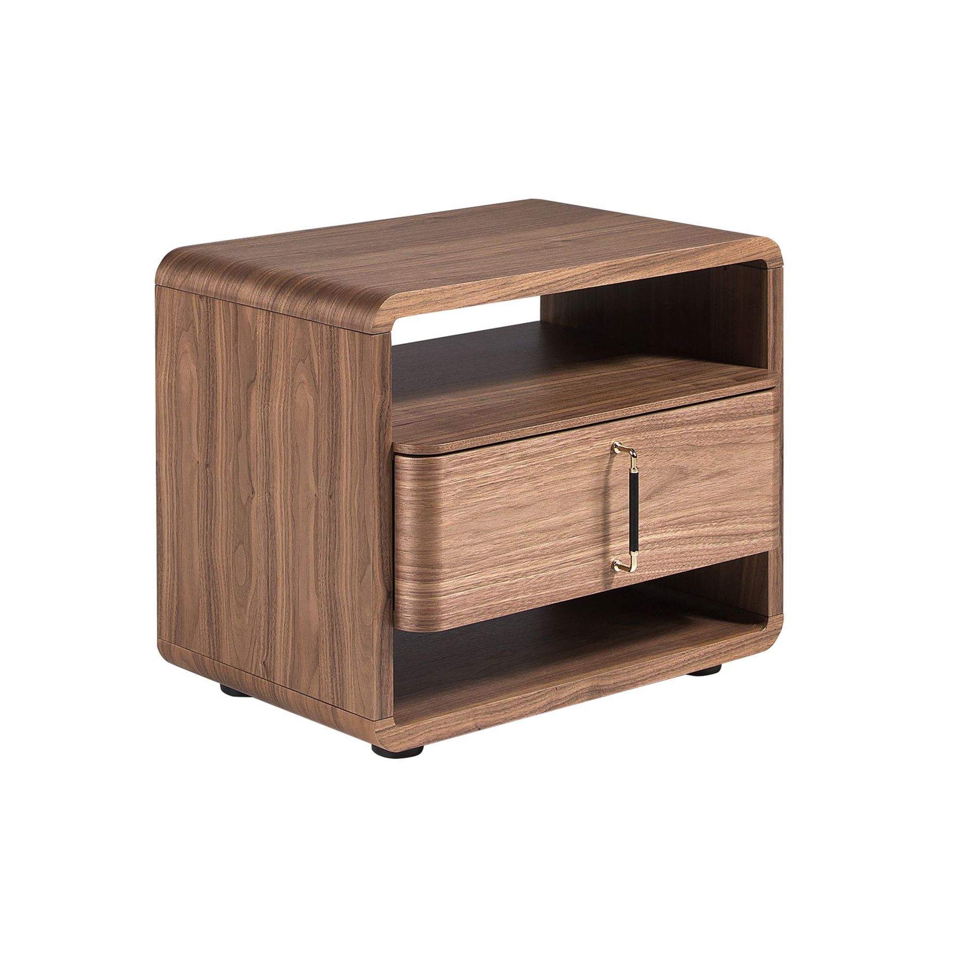 Walnut and black PVC bedside table