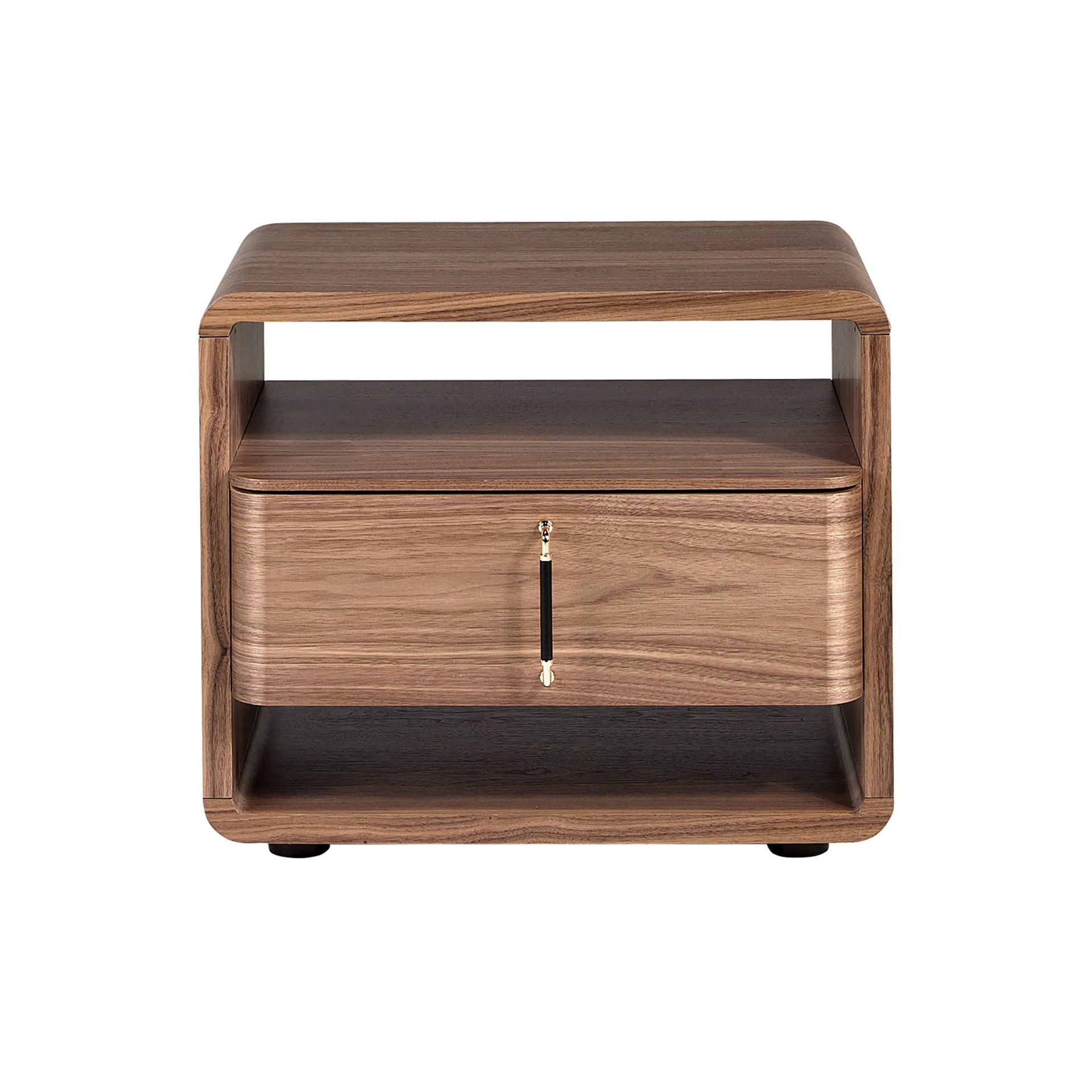 Walnut and black PVC bedside table