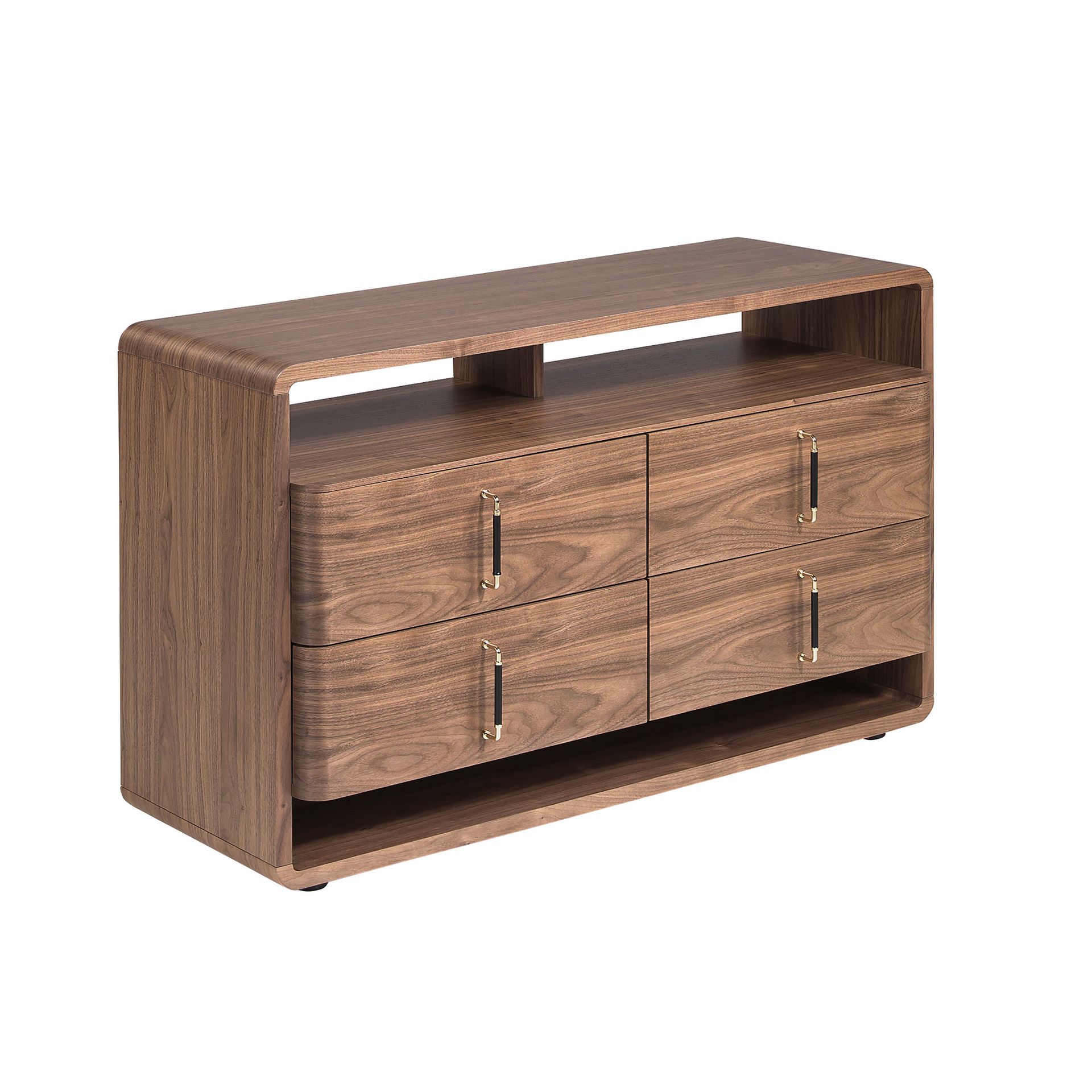 Walnut and black PVC chest of drawers