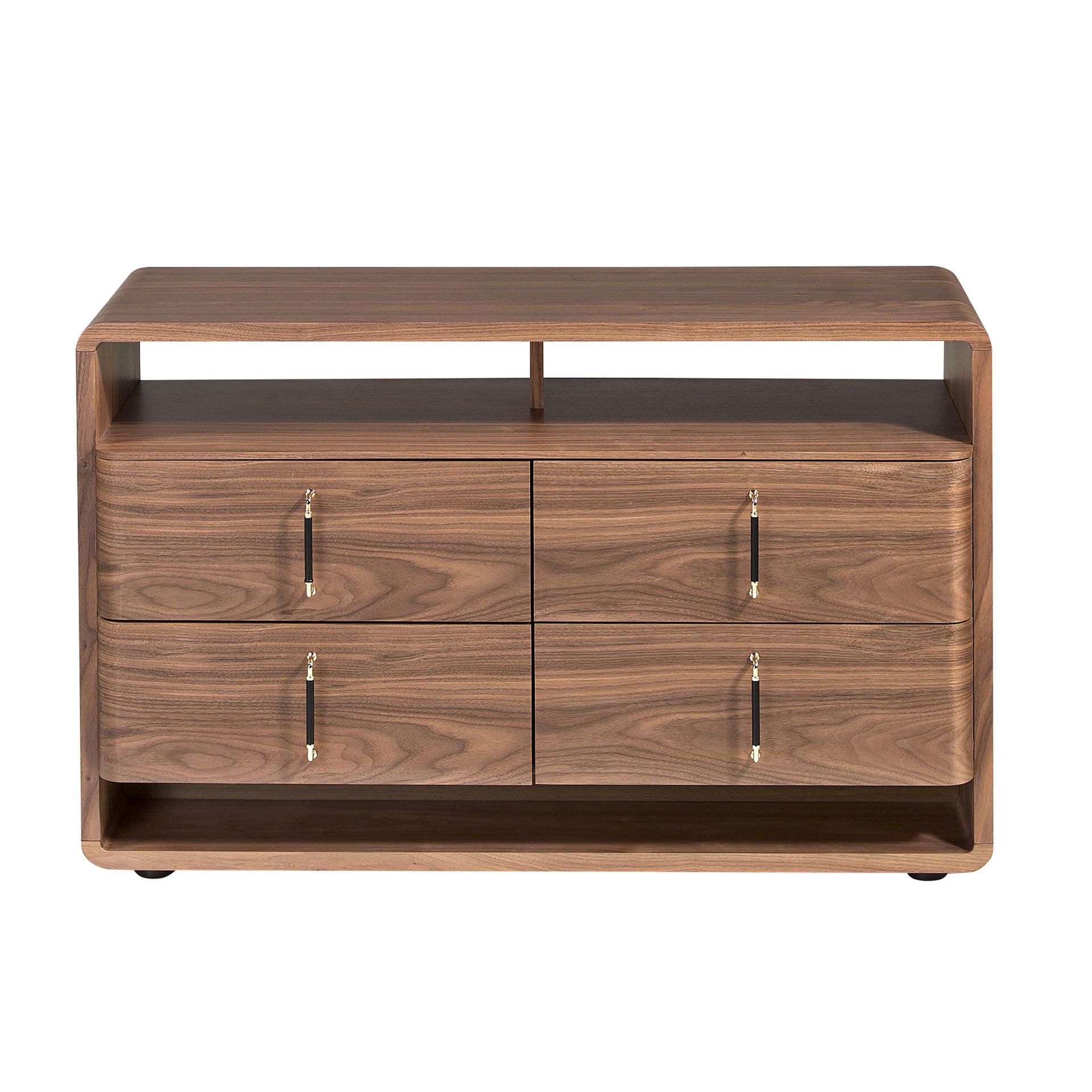 Walnut and black PVC chest of drawers