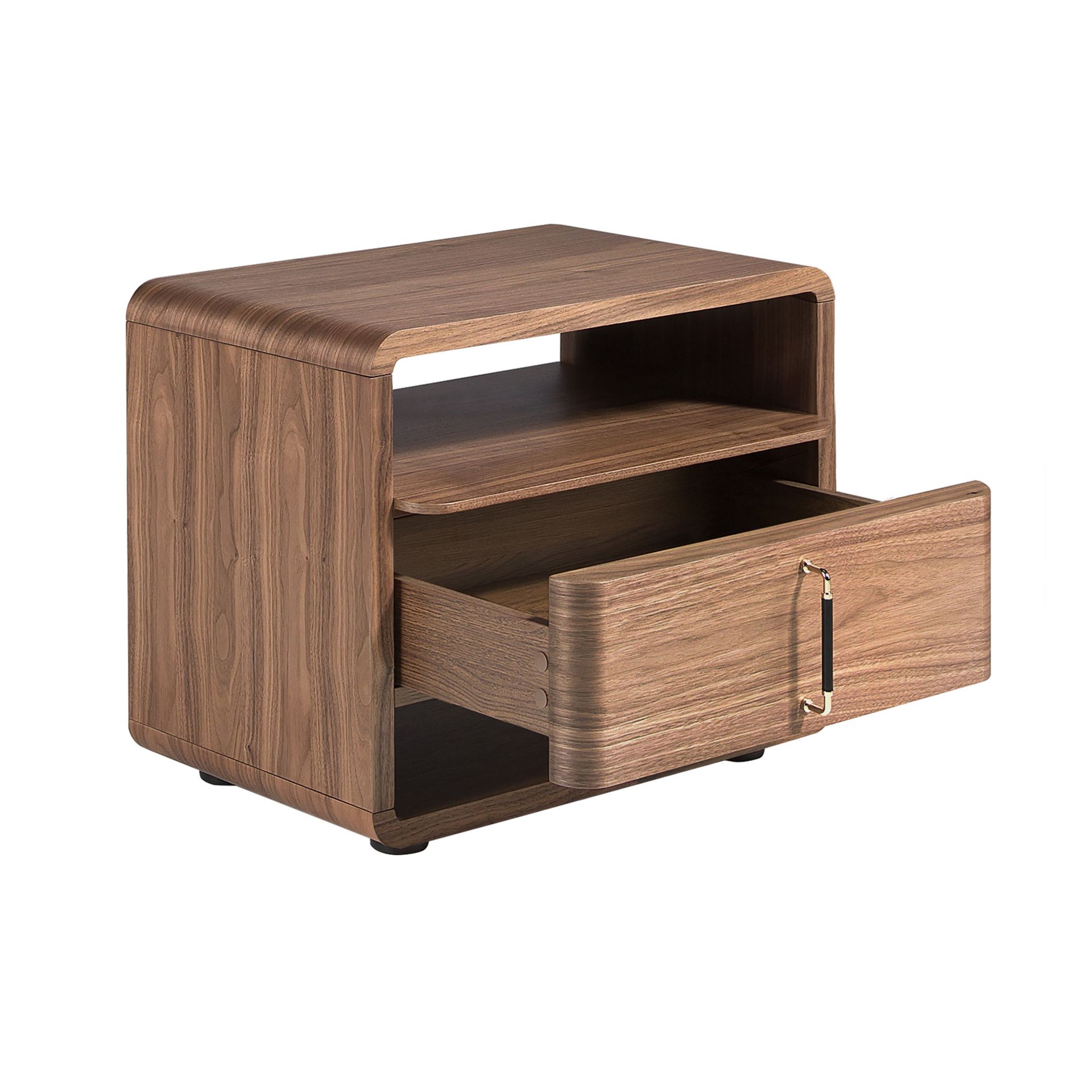 Walnut and black PVC bedside table