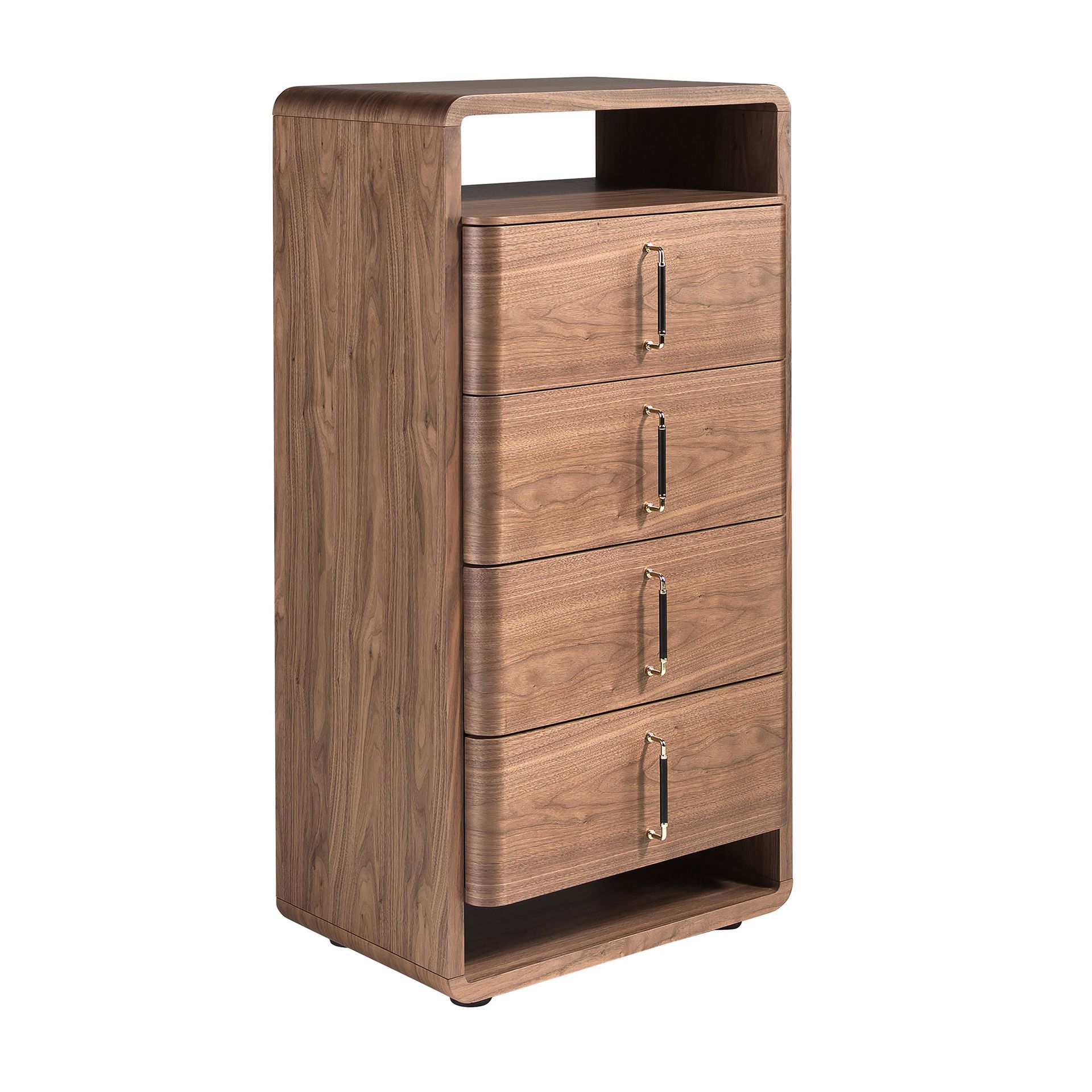 Walnut and black PVC chest of drawers
