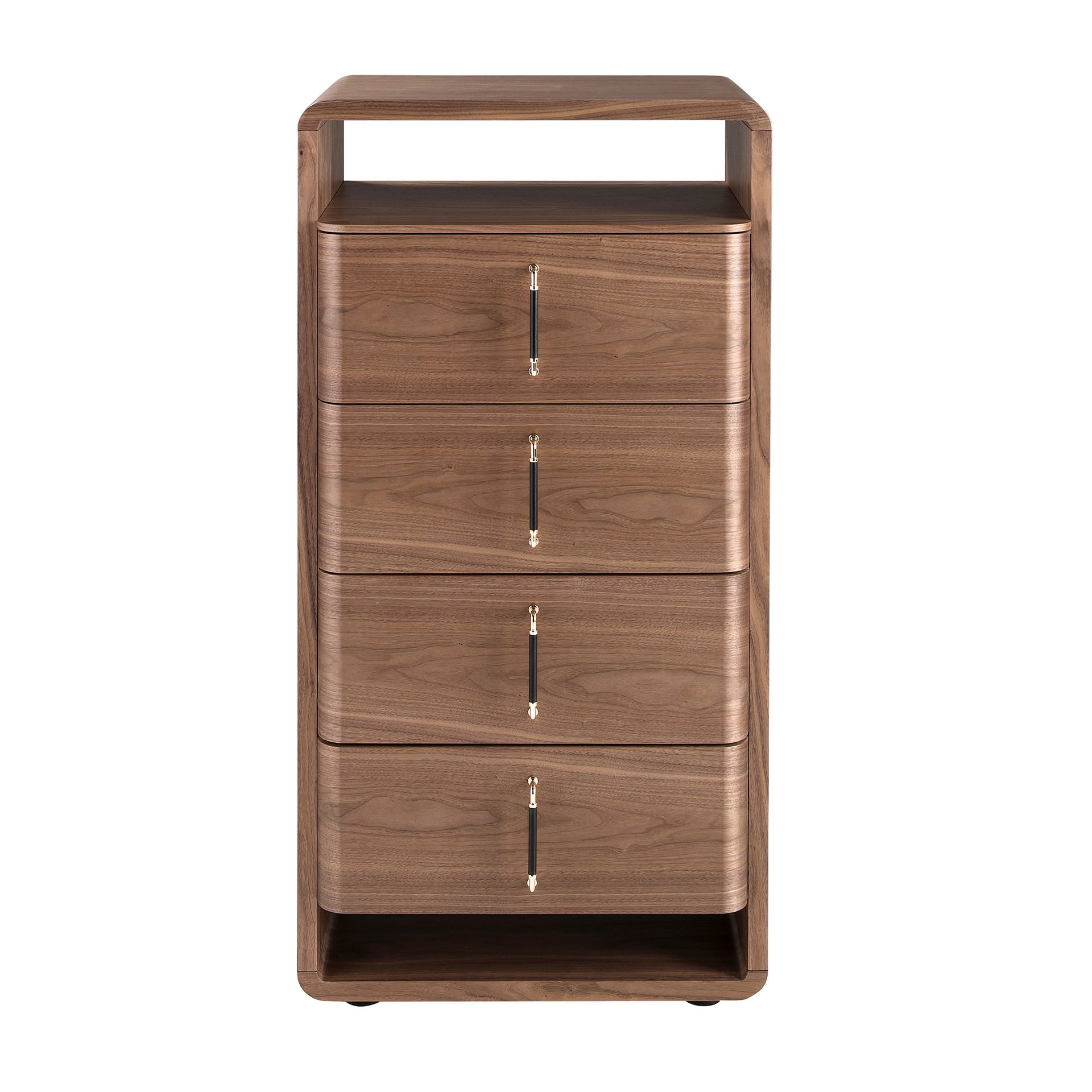 Walnut and black PVC chest of drawers