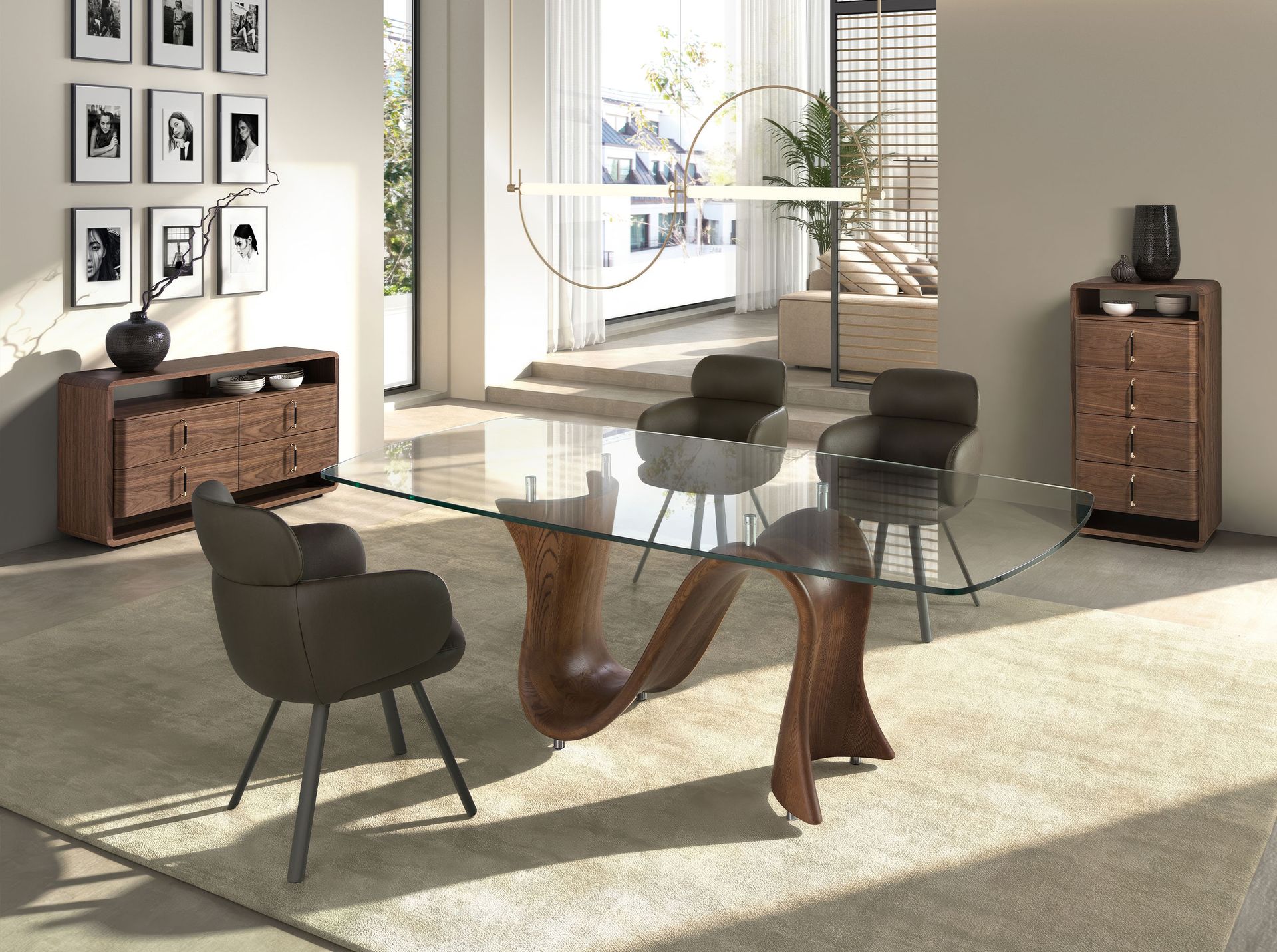 Walnut and black PVC chest of drawers