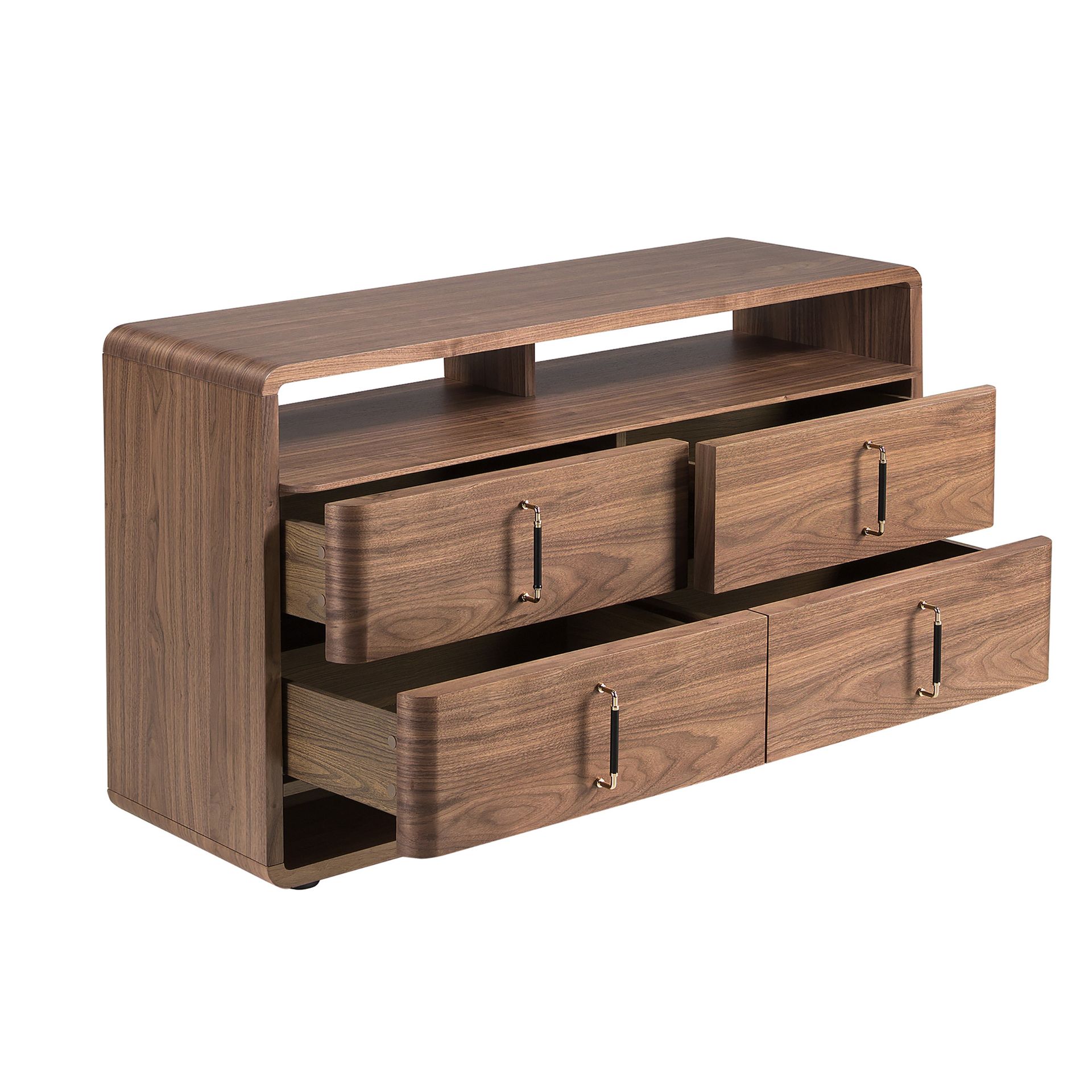 Walnut and black PVC chest of drawers