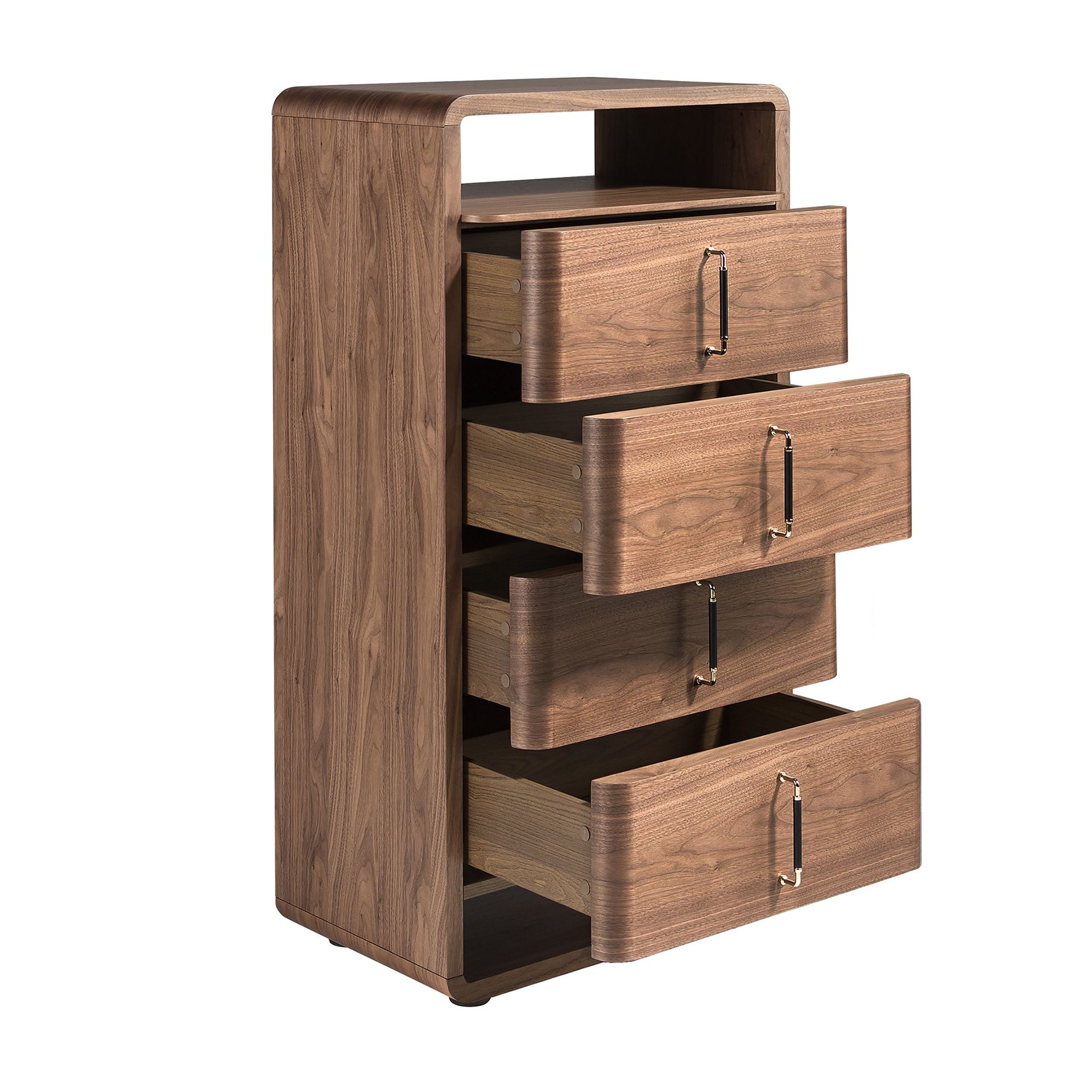 Walnut and black PVC chest of drawers