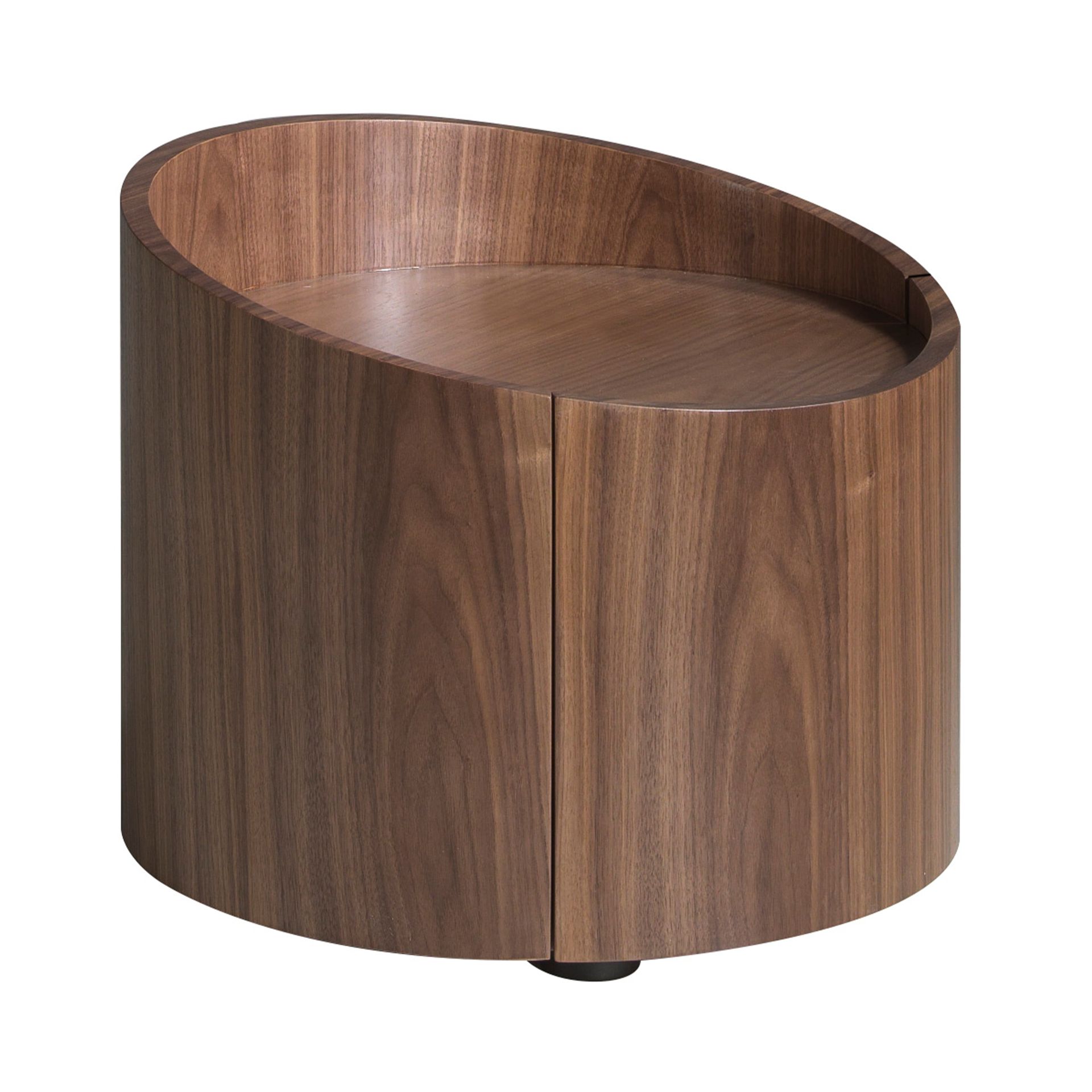 Walnut and black steel bedside table