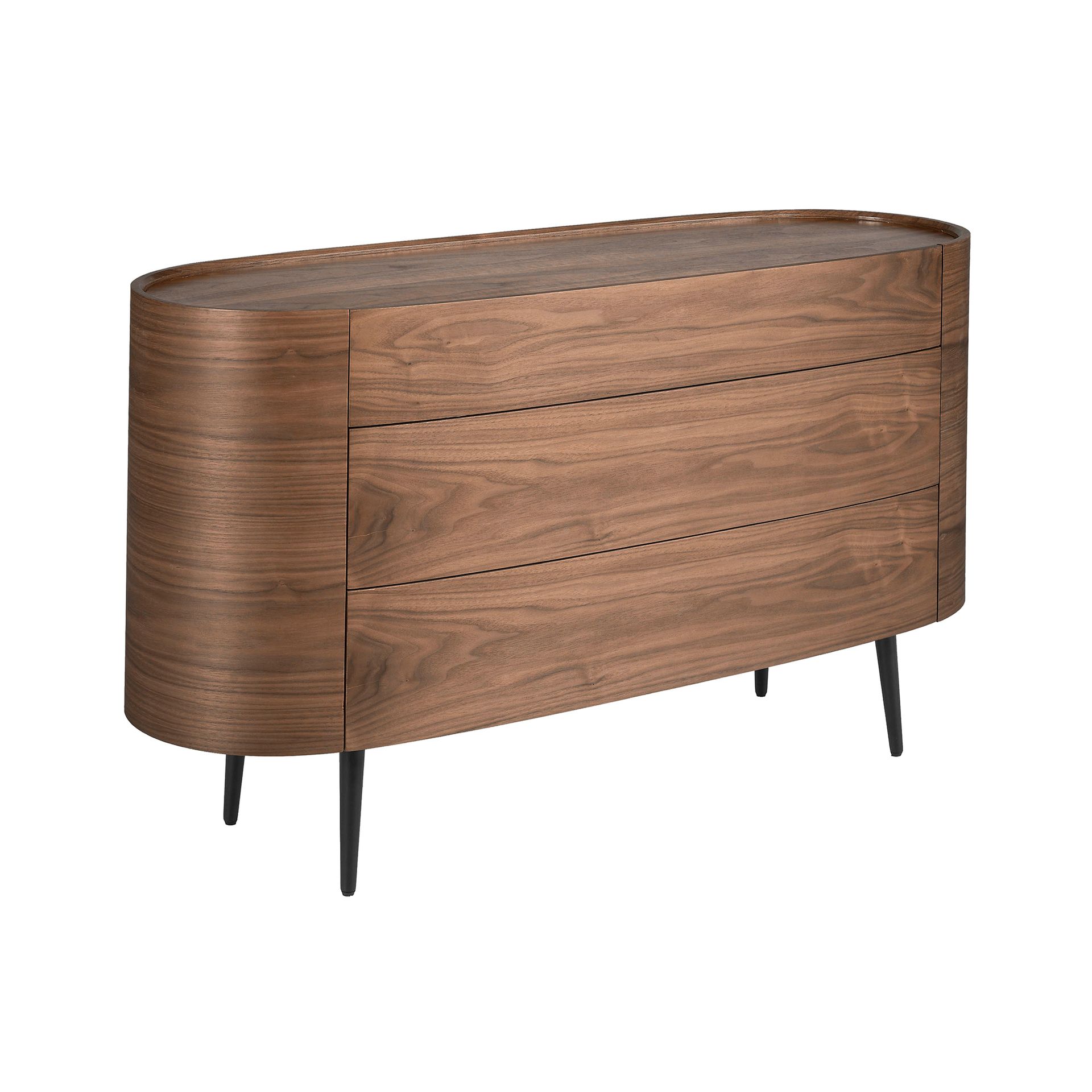 Walnut and black steel chest of drawers