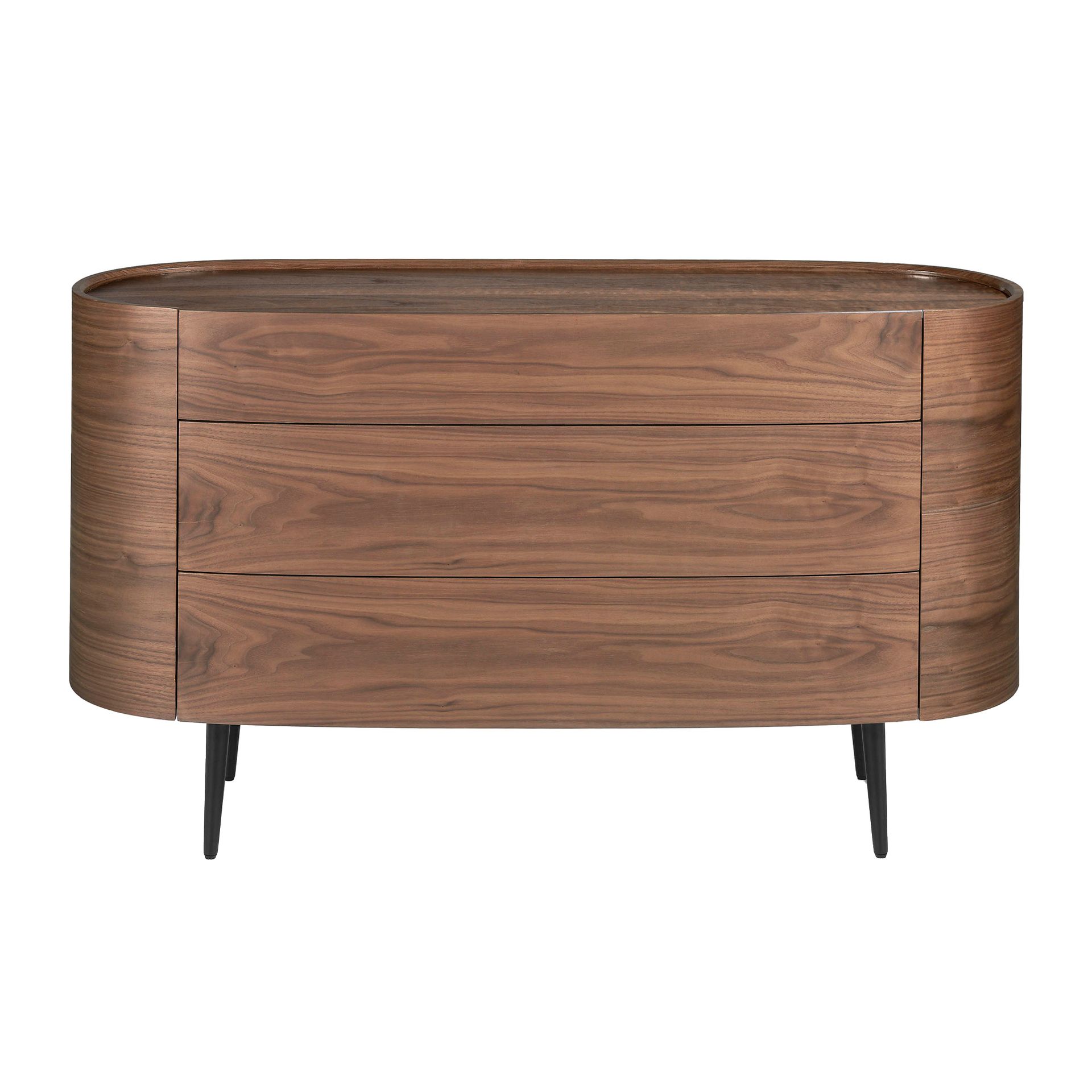 Walnut and black steel chest of drawers
