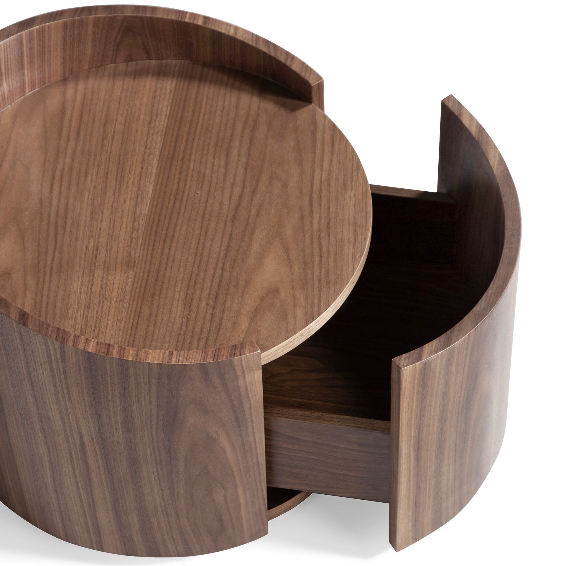 Walnut and black steel bedside table