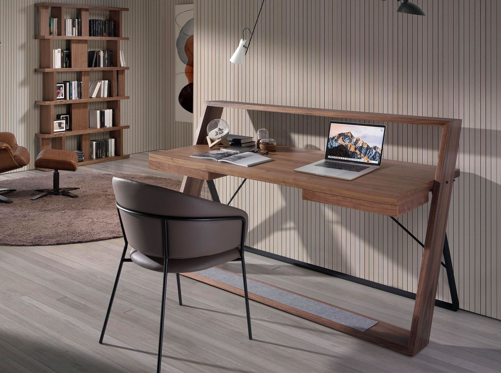 Walnut and black steel desk