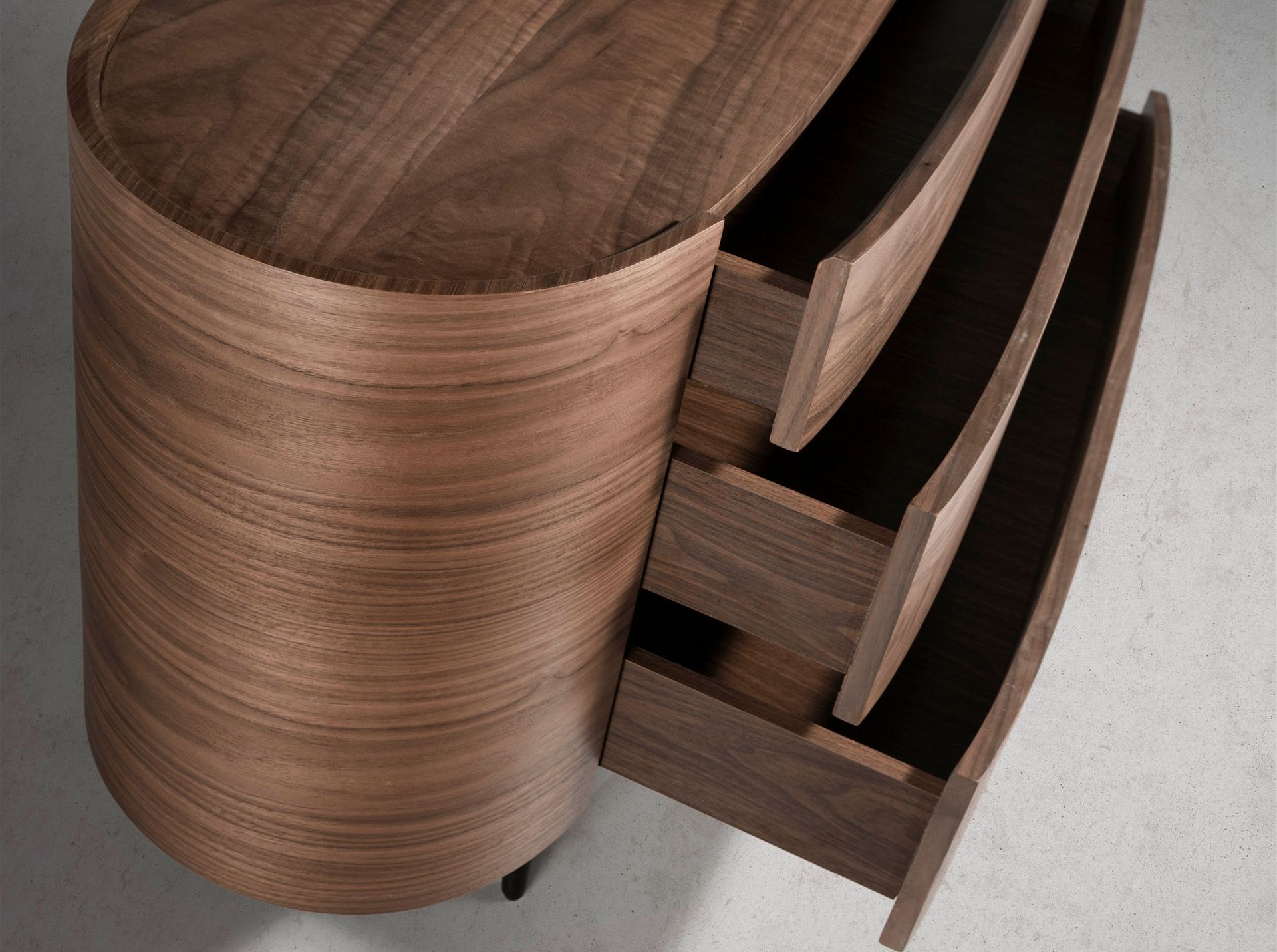 Walnut and black steel chest of drawers