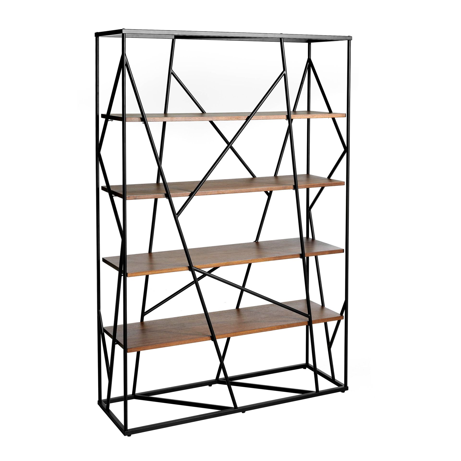 Walnut and black steel shelving