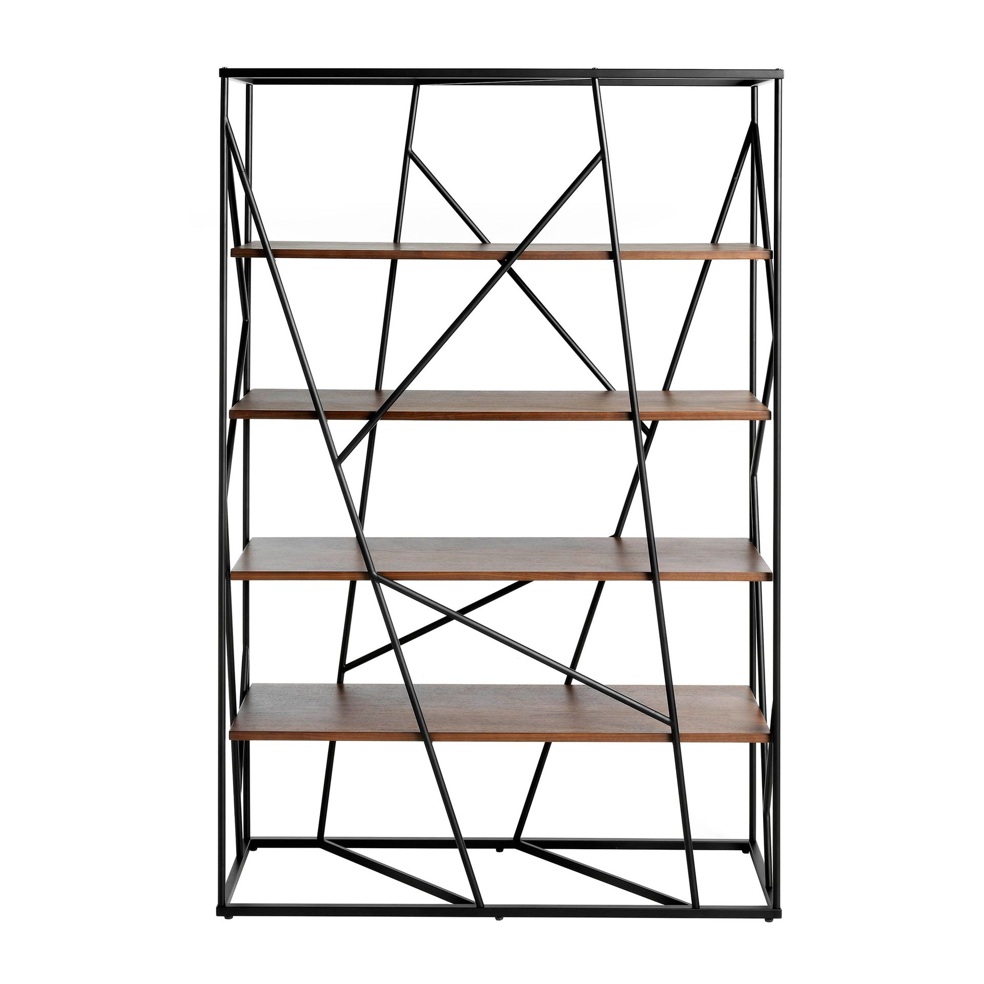 Walnut and black steel shelving