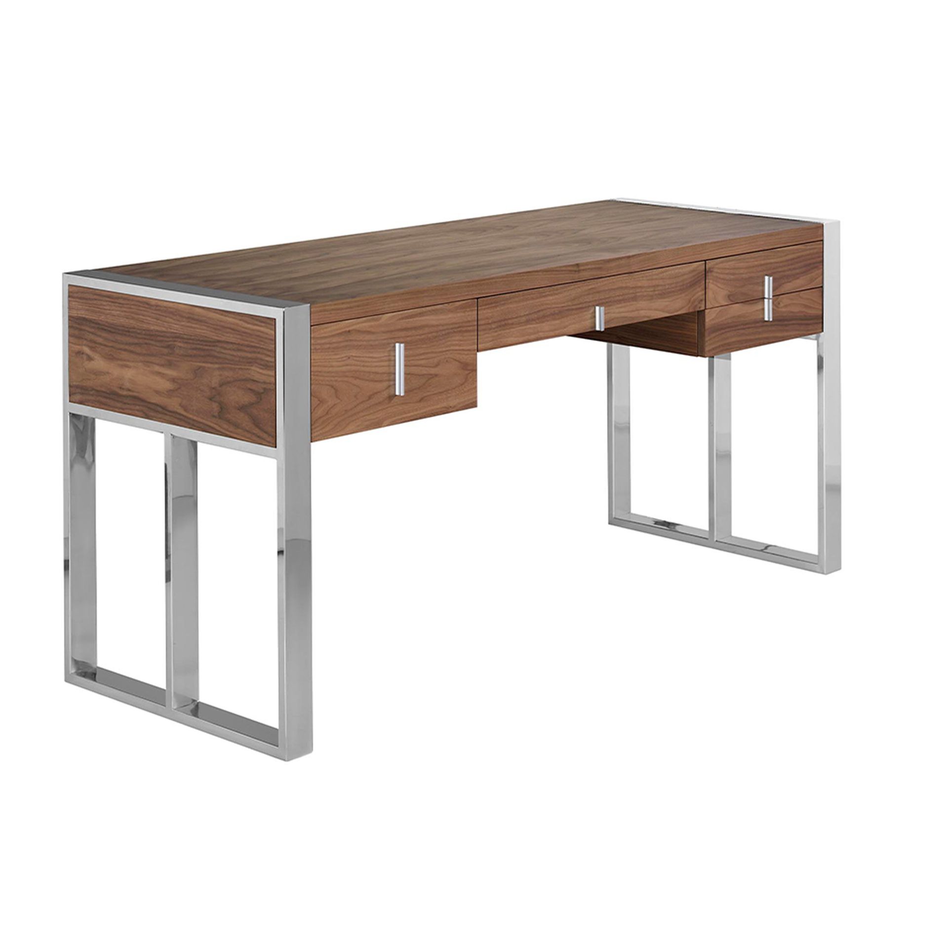 Walnut and chrome-plated steel desk