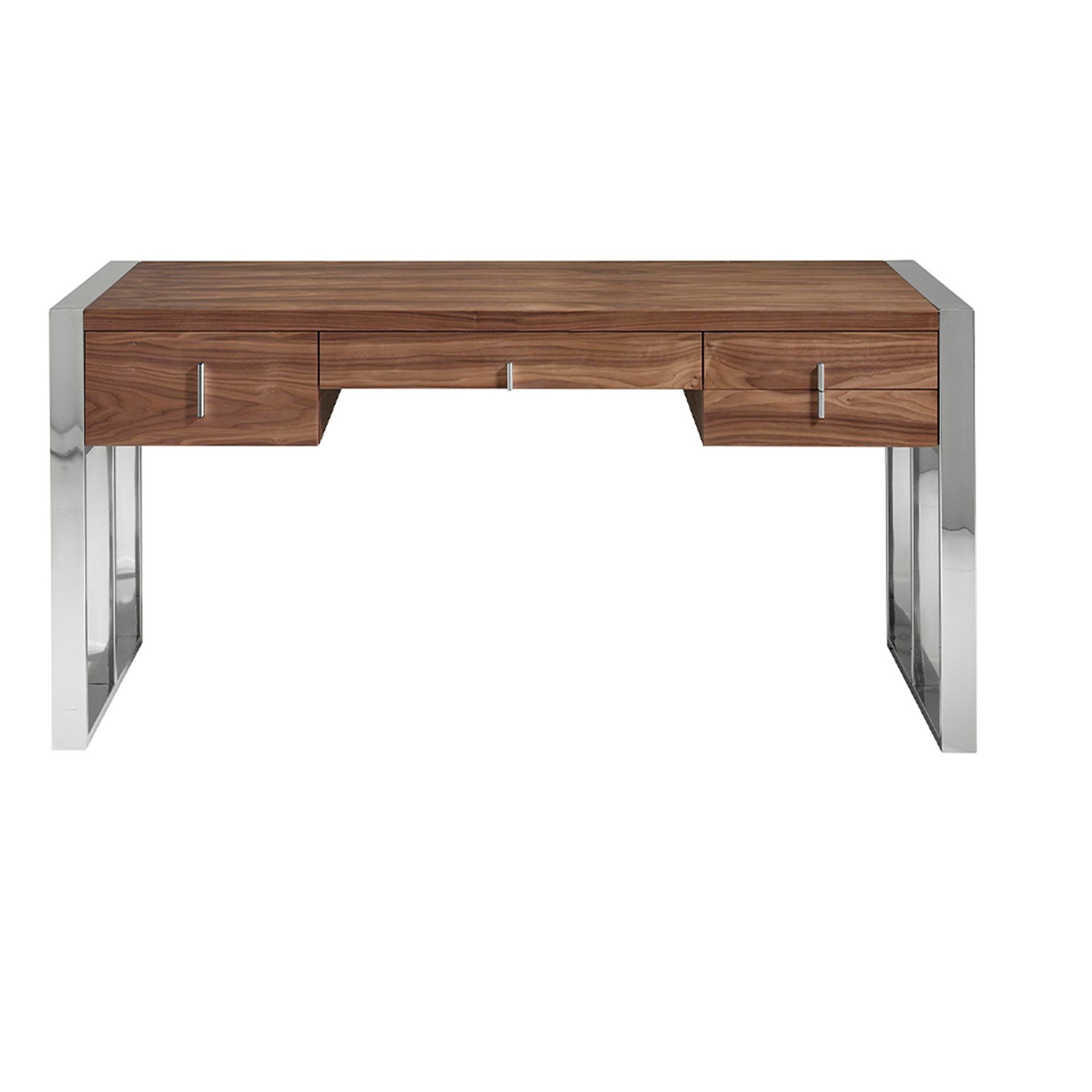 Walnut and chrome-plated steel desk