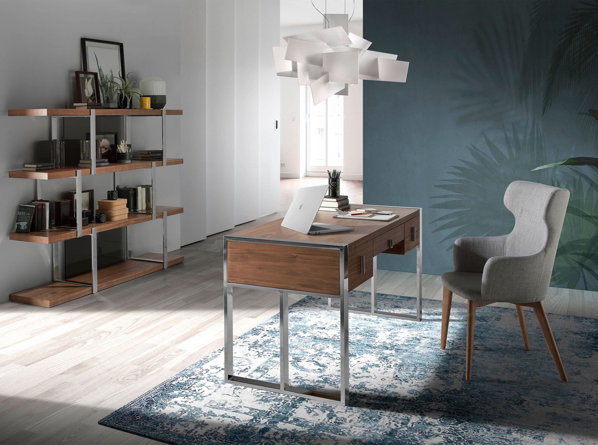 Walnut and chrome-plated steel desk