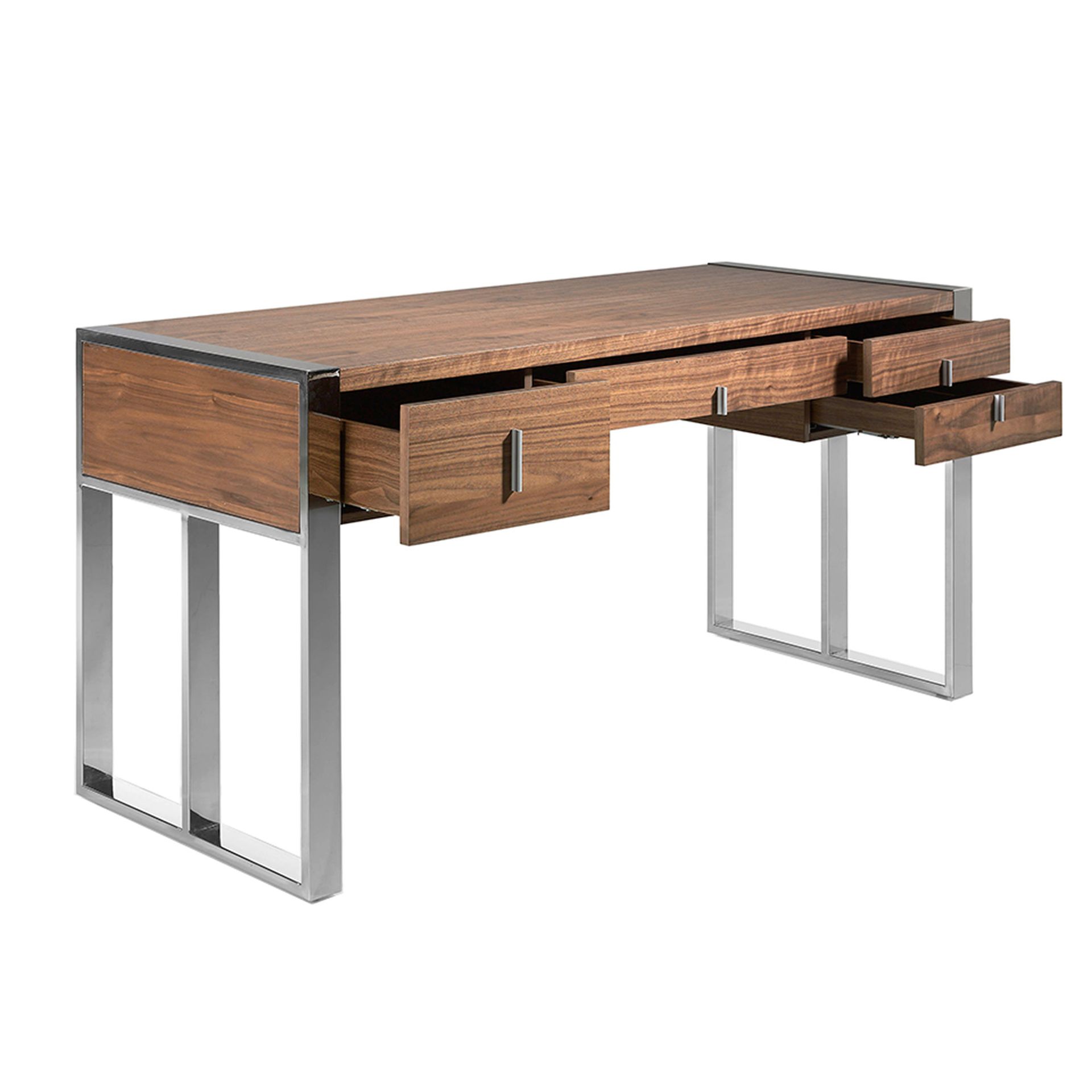 Walnut and chrome-plated steel desk