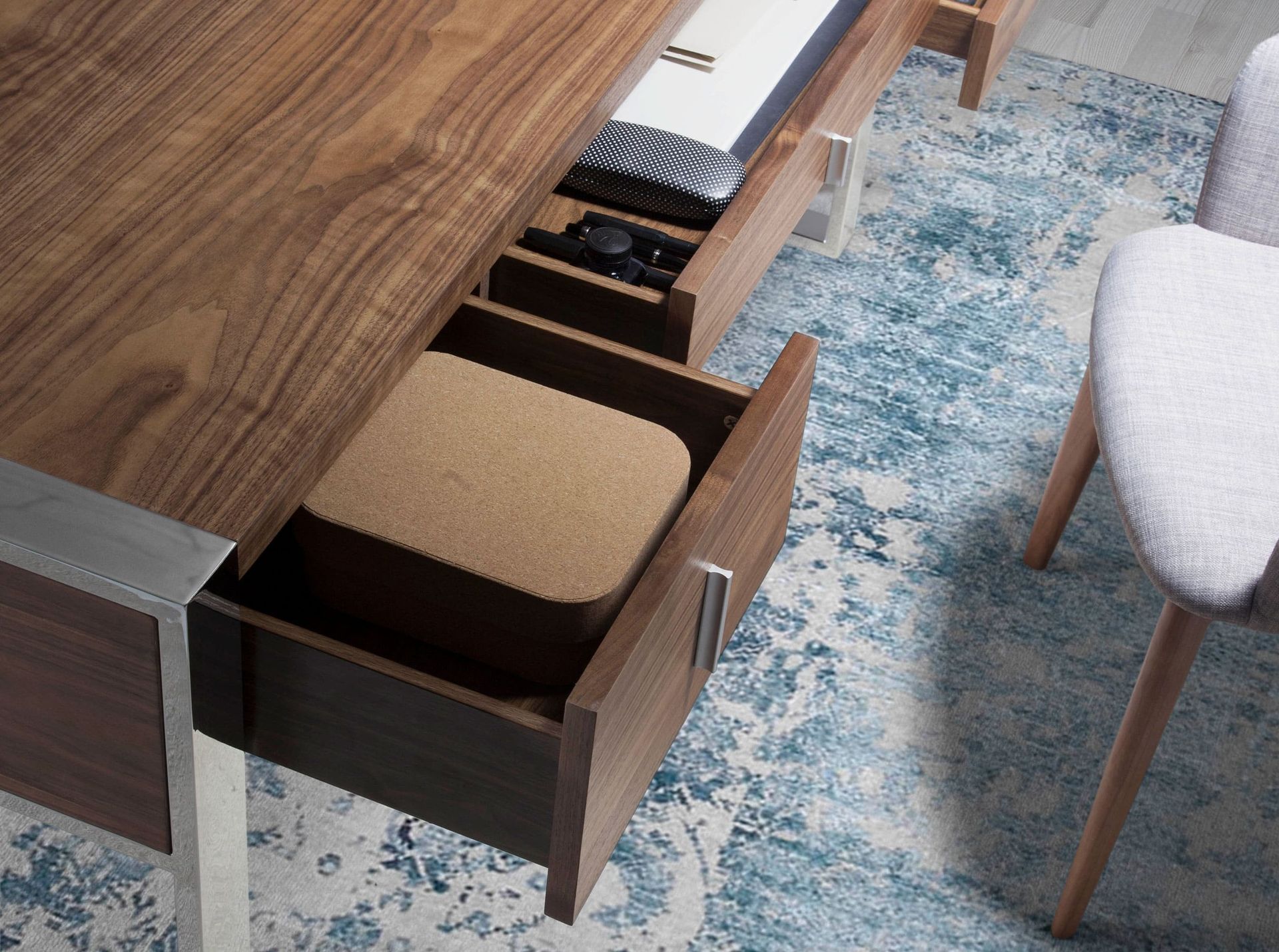 Walnut and chrome-plated steel desk