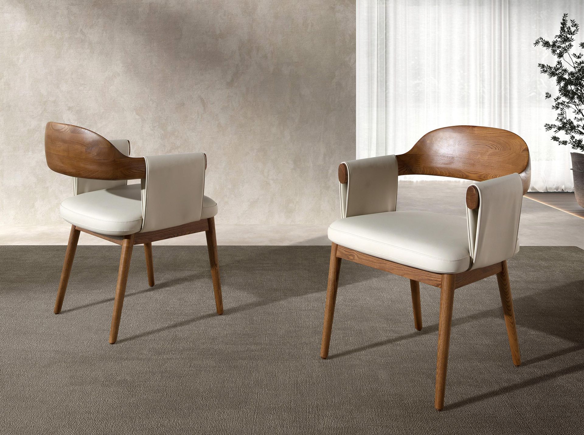 Walnut and cream leatherette chair