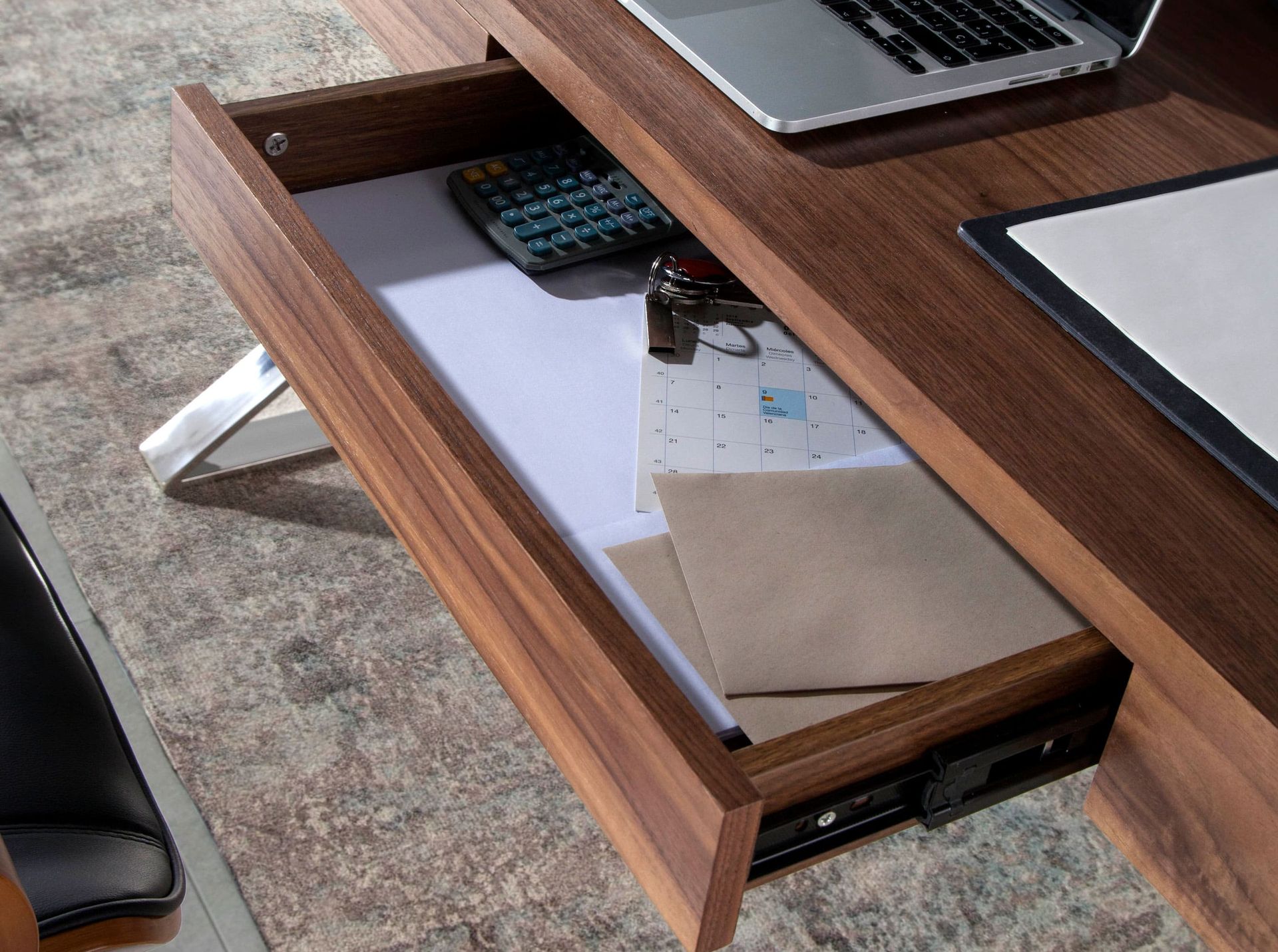 Walnut and chrome-plated steel desk