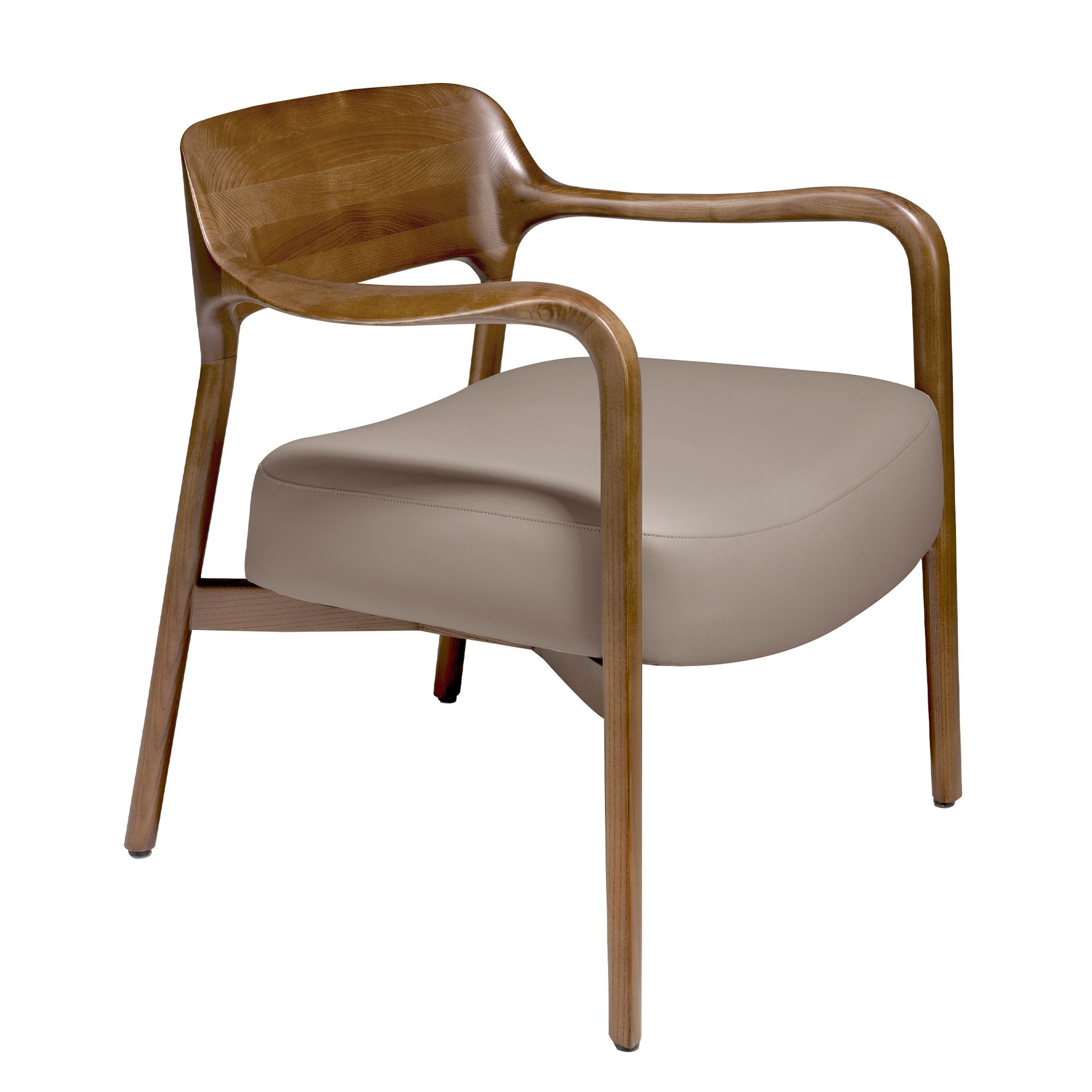 Walnut and mink leatherette armchair