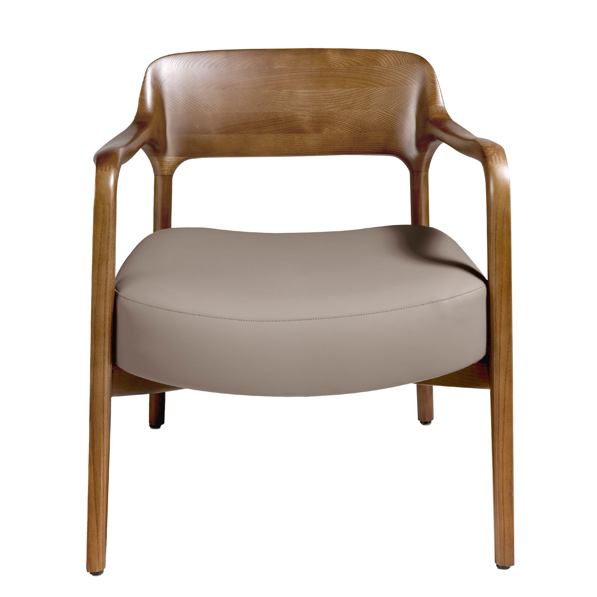 Walnut and mink leatherette armchair