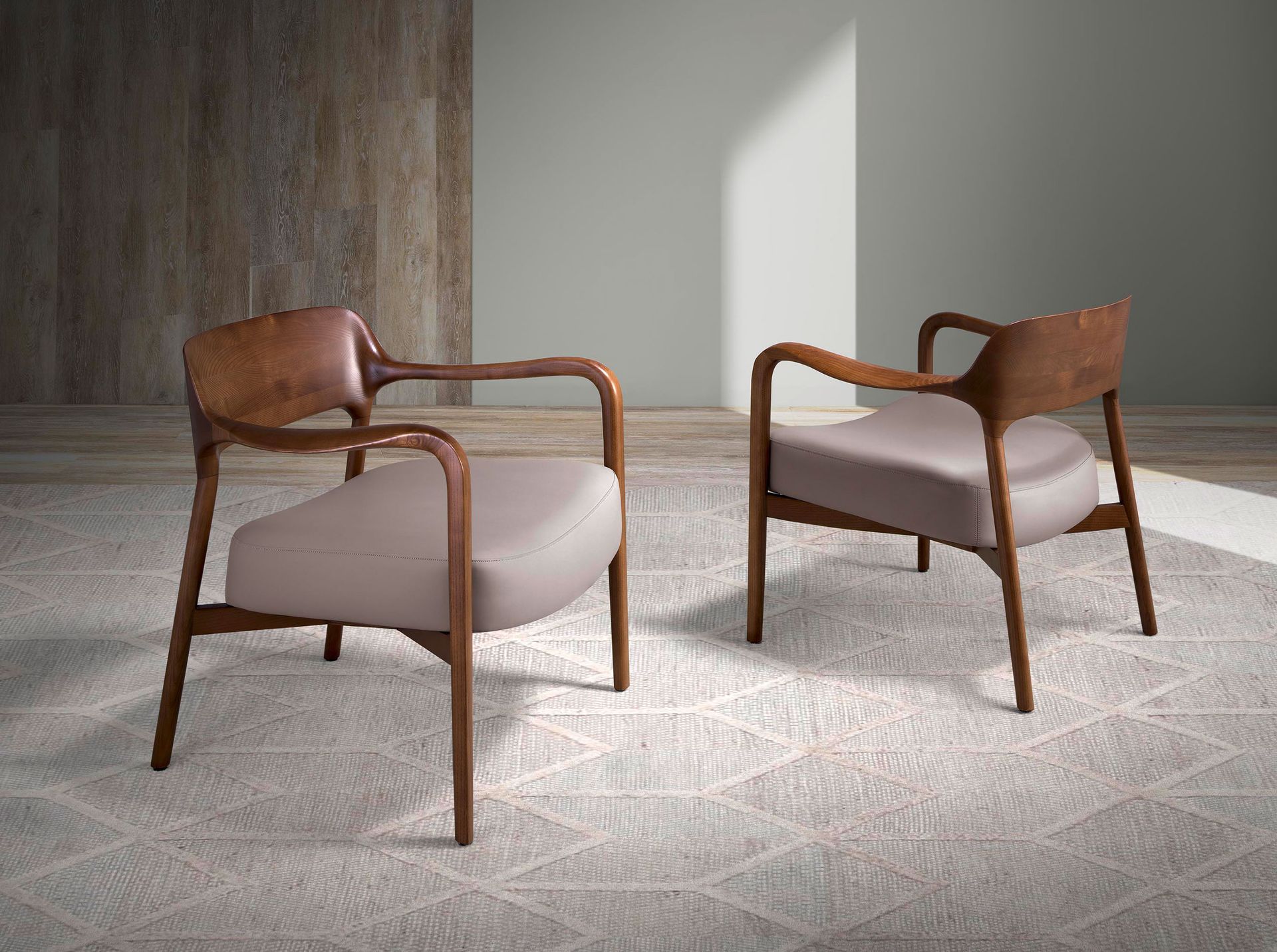 Walnut and mink leatherette armchair