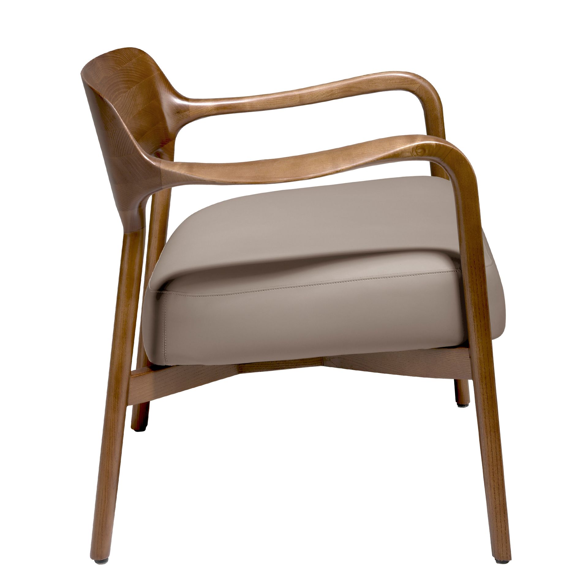 Walnut and mink leatherette armchair