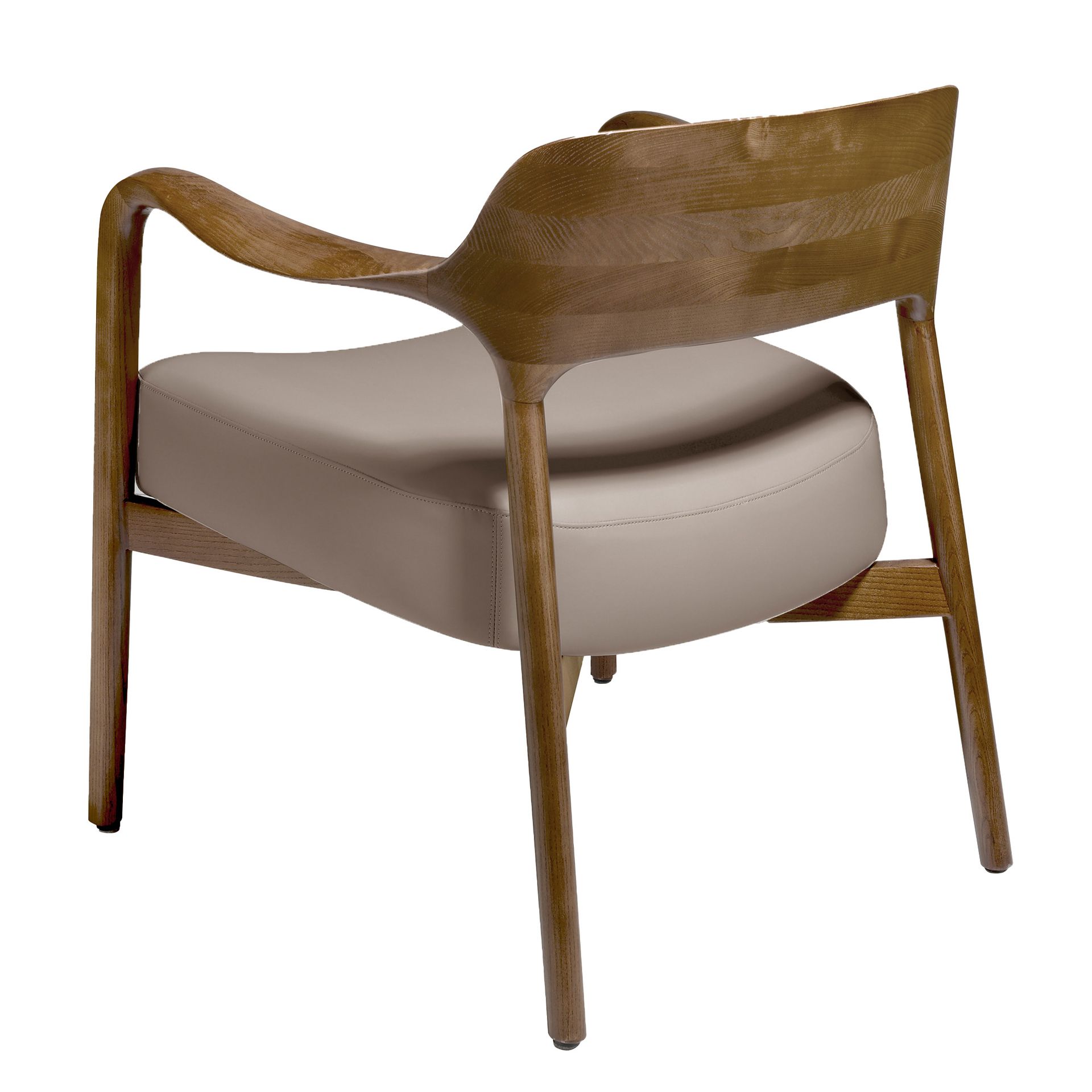 Walnut and mink leatherette armchair