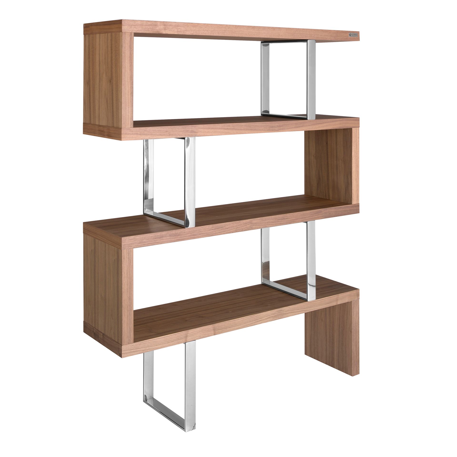 Walnut and steel shelving