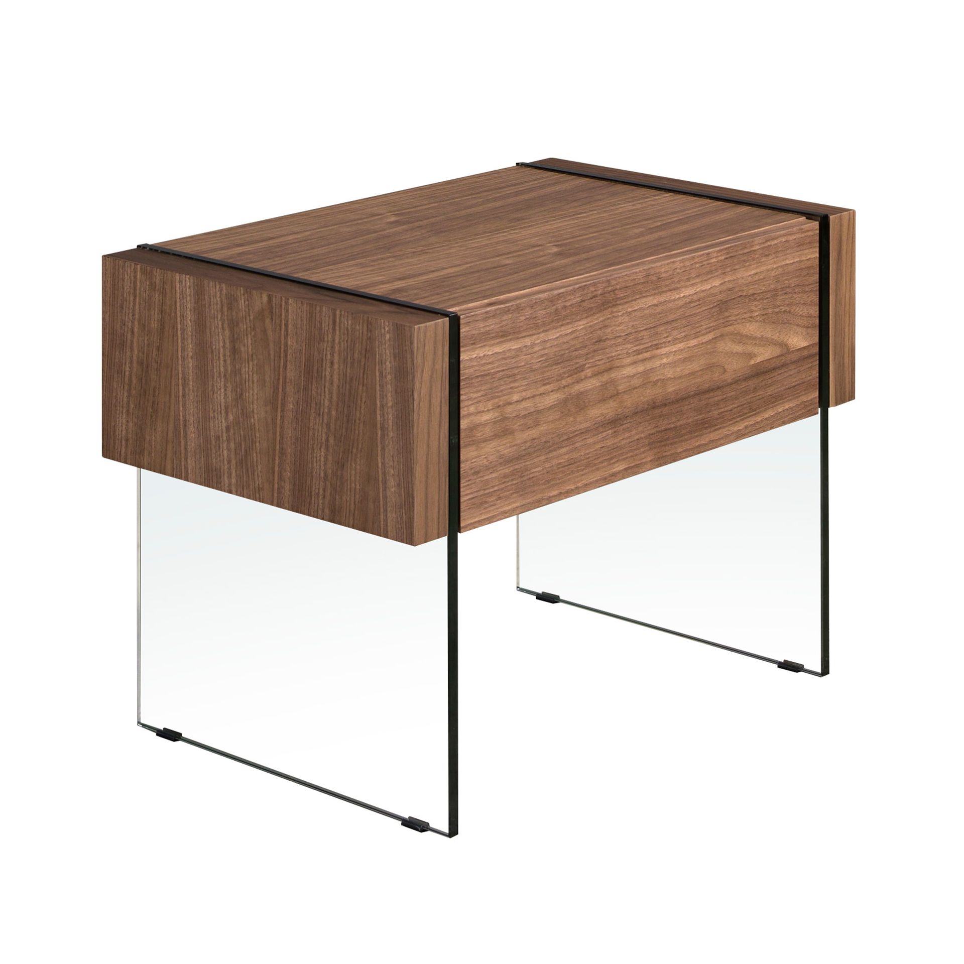 Walnut and tempered glass bedside cabinet