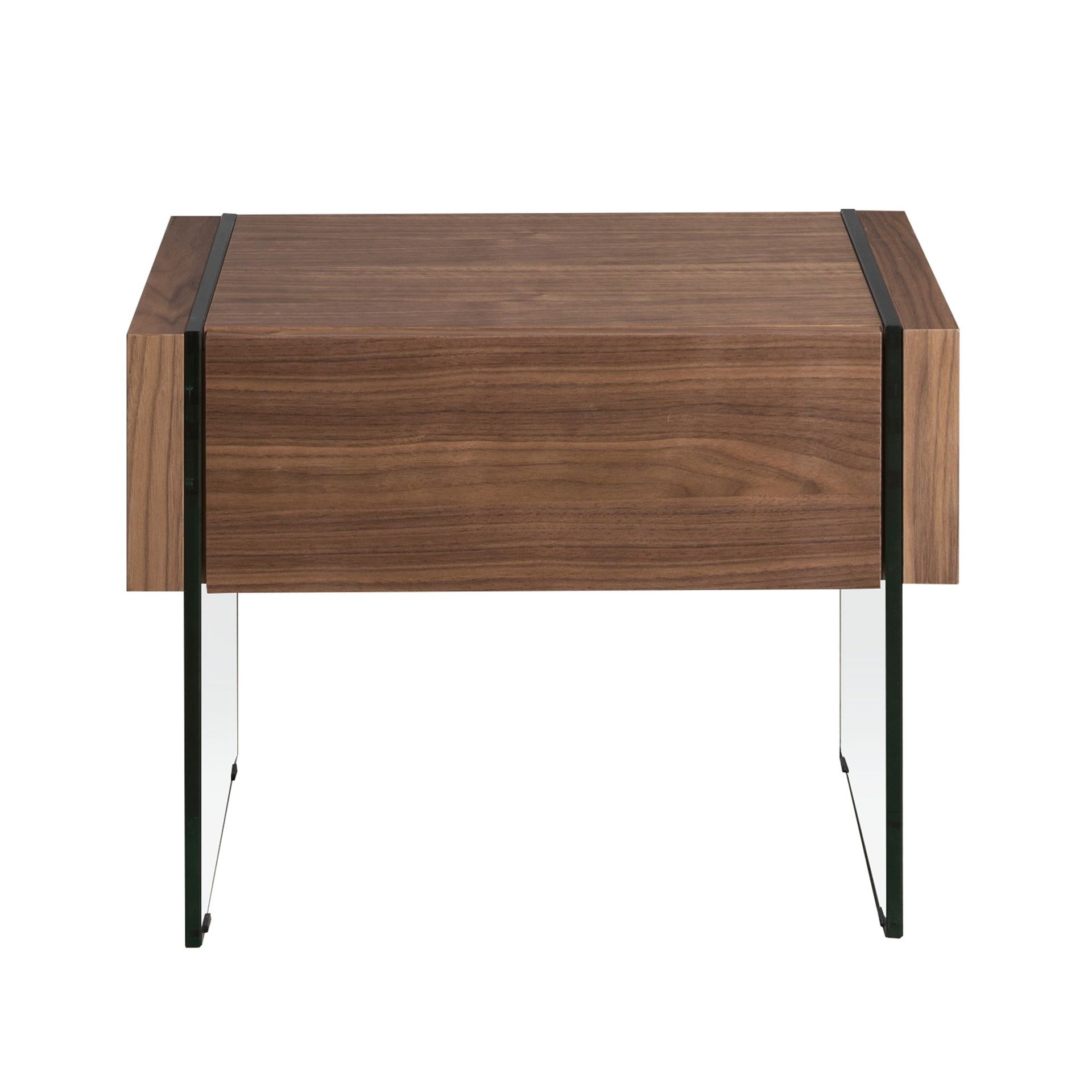 Walnut and tempered glass bedside cabinet