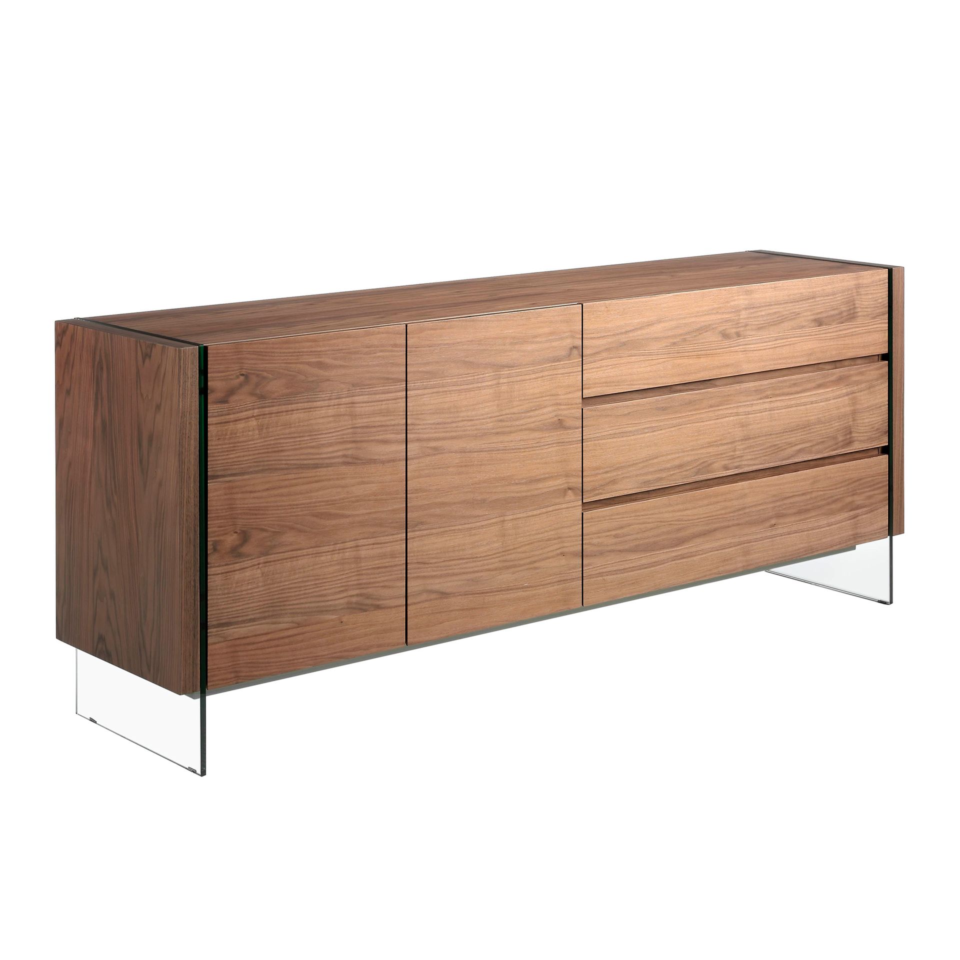 Walnut and tempered glass sideboard