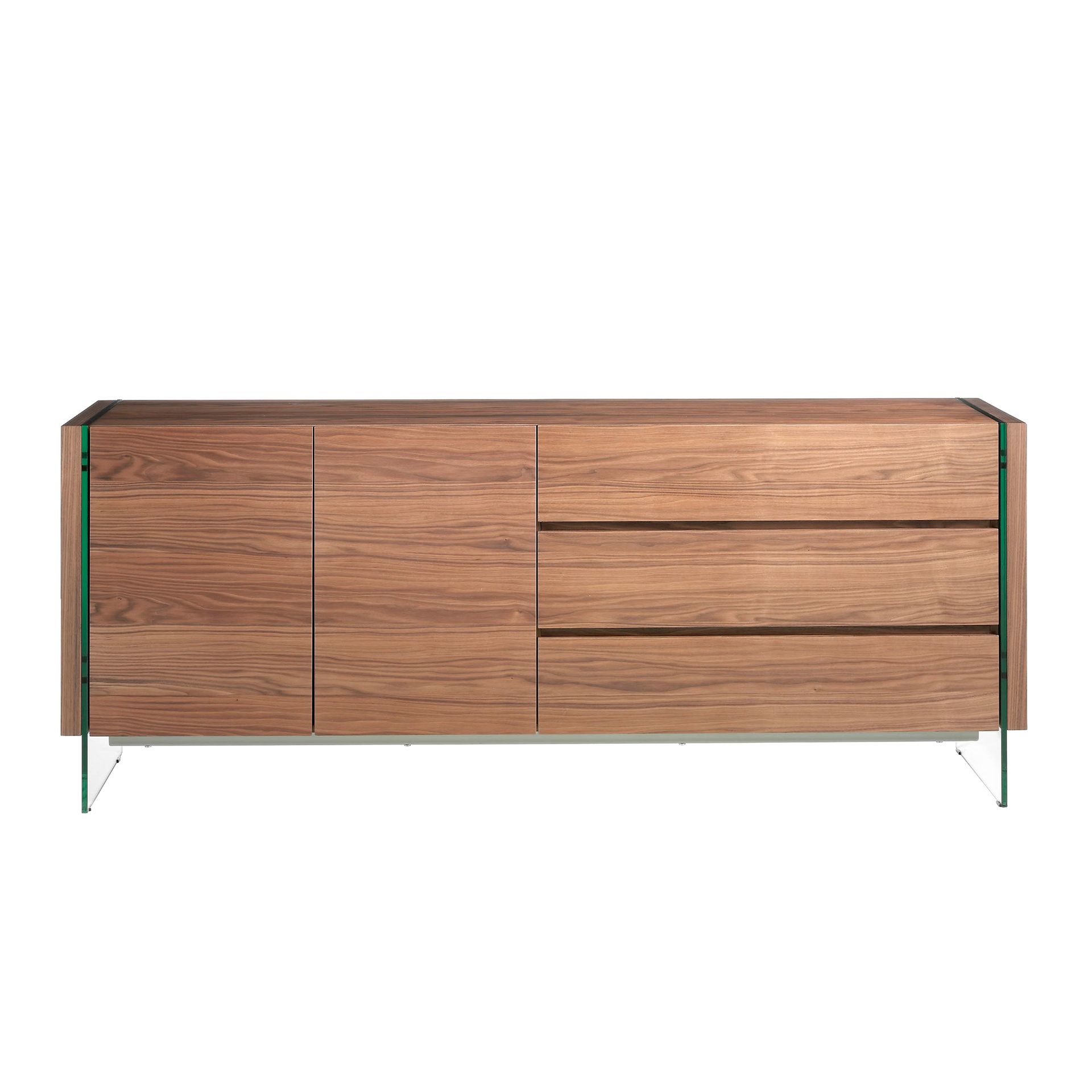 Walnut and tempered glass sideboard