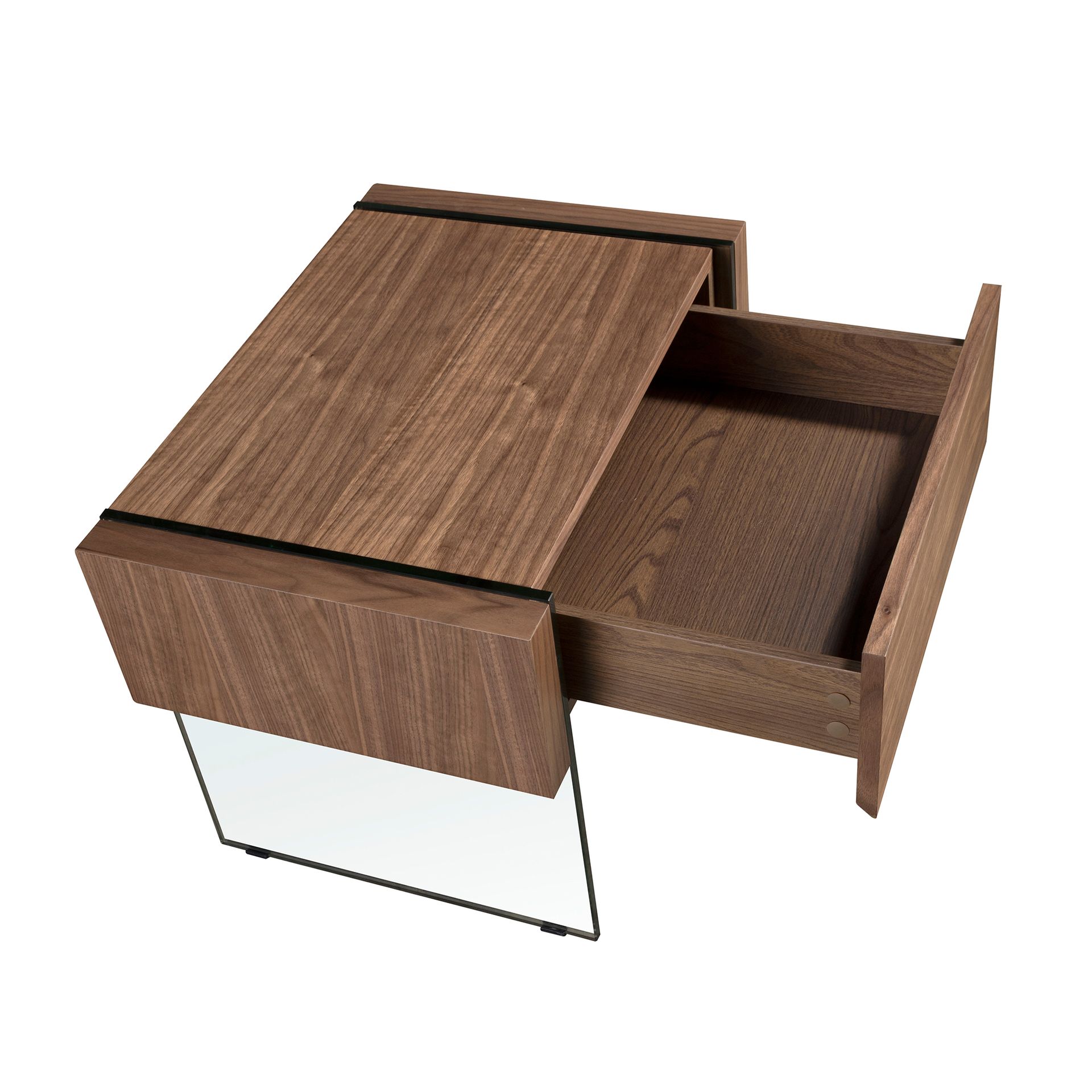 Walnut and tempered glass bedside cabinet