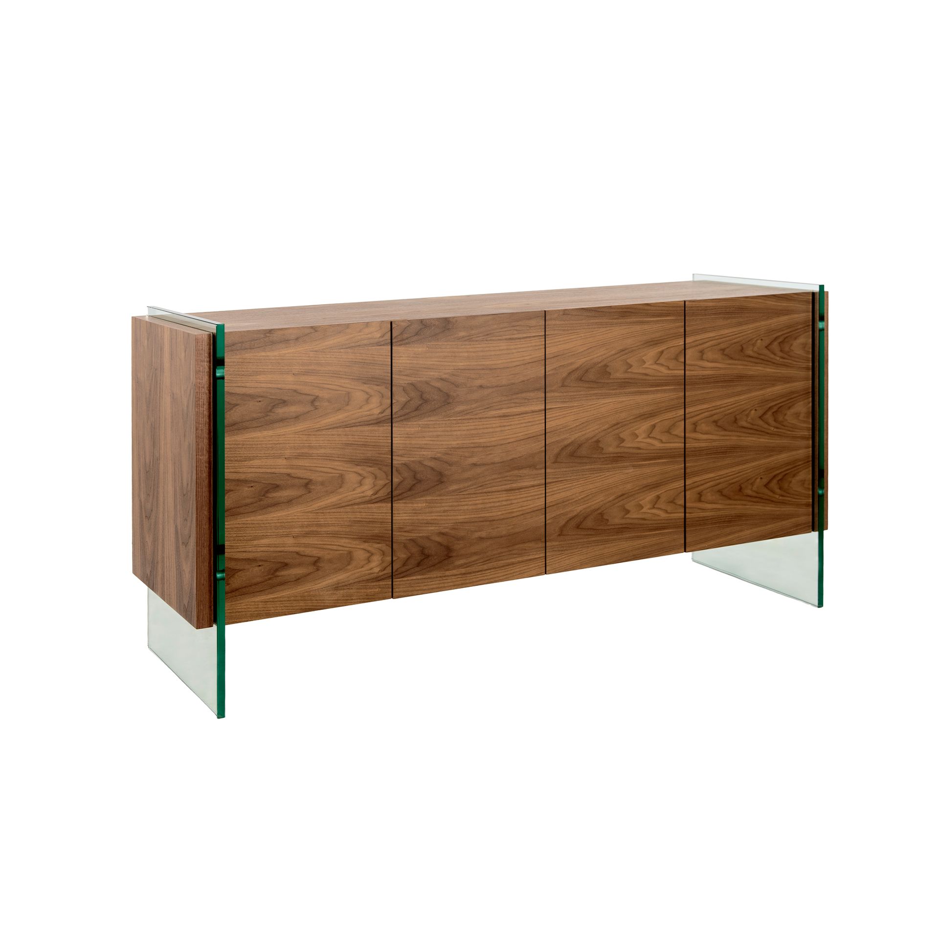 Walnut and tempered glass sideboard