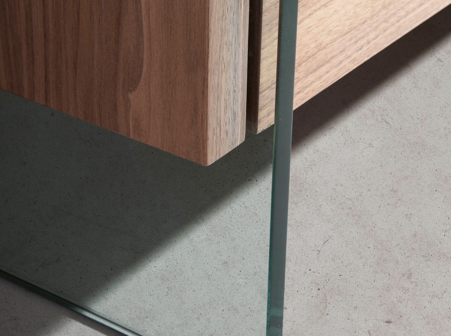 Walnut and tempered glass sideboard